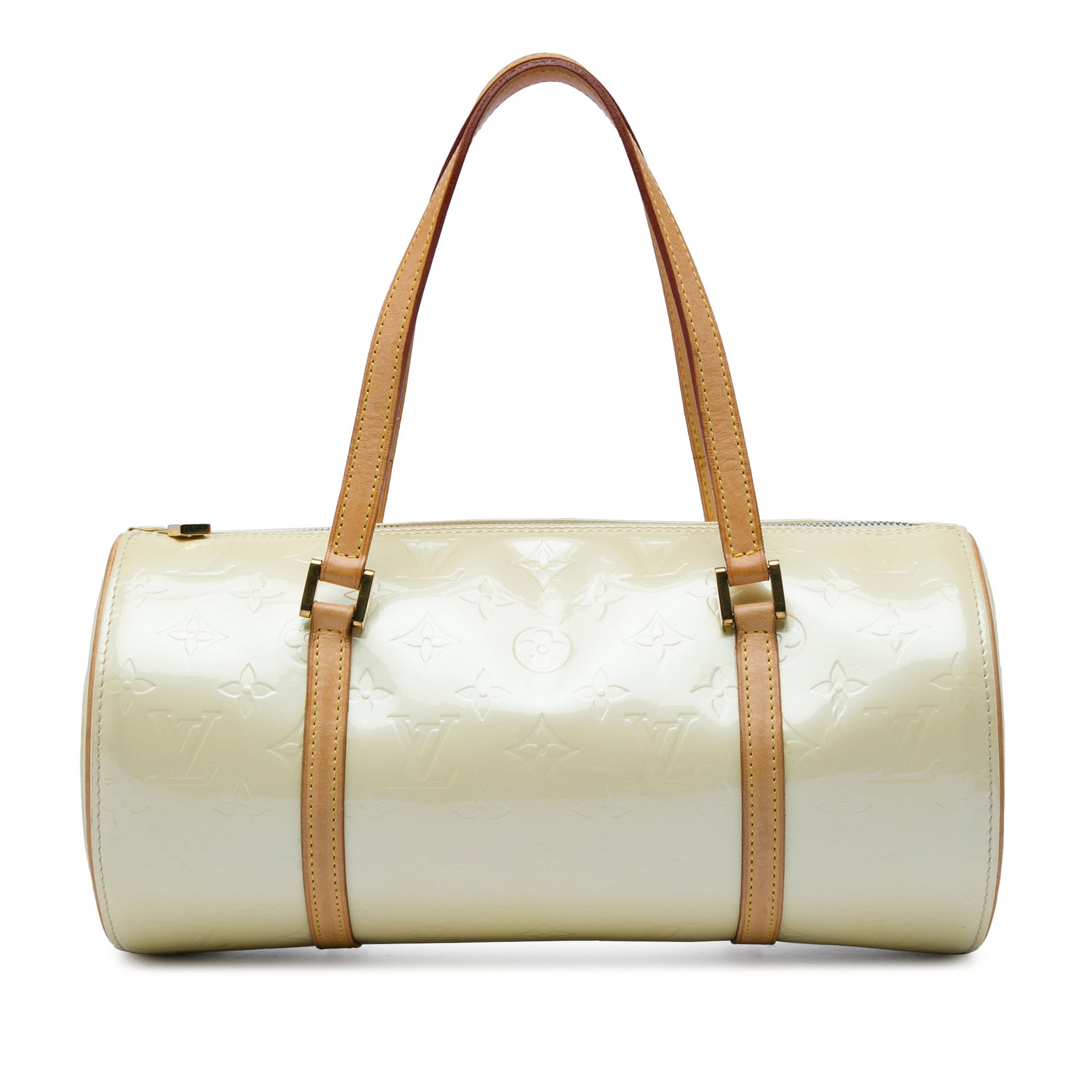 Louis Vuitton Bedford Monogram Vernis Leather Handbag: Louis Vuitton Bedford Monogram Vernis Leather Handbag Louis Vuitton Monogram Vernis Bedford bag crafted in white vernis leather with flat vachetta leather straps and trim. The design features a top zi