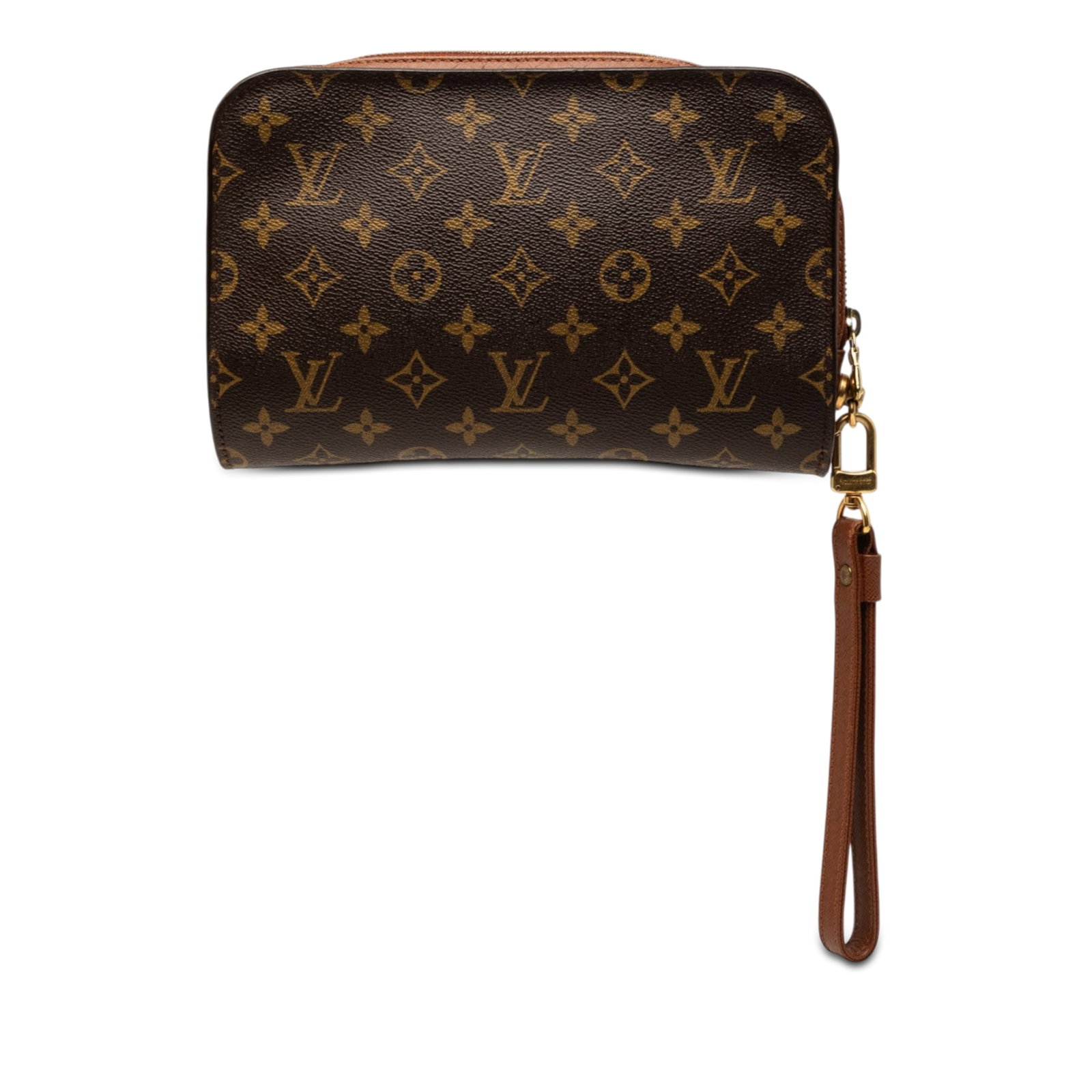 Louis Vuitton Orsay Monogram Wristlet Clutch Bag: Louis Vuitton Orsay Monogram Wristlet Clutch Bag Louis Vuitton Monogram Orsay bag in brown monogram canvas with a leather wrist strap, zip-around closure, and an interior slip pocket. Made in France. 