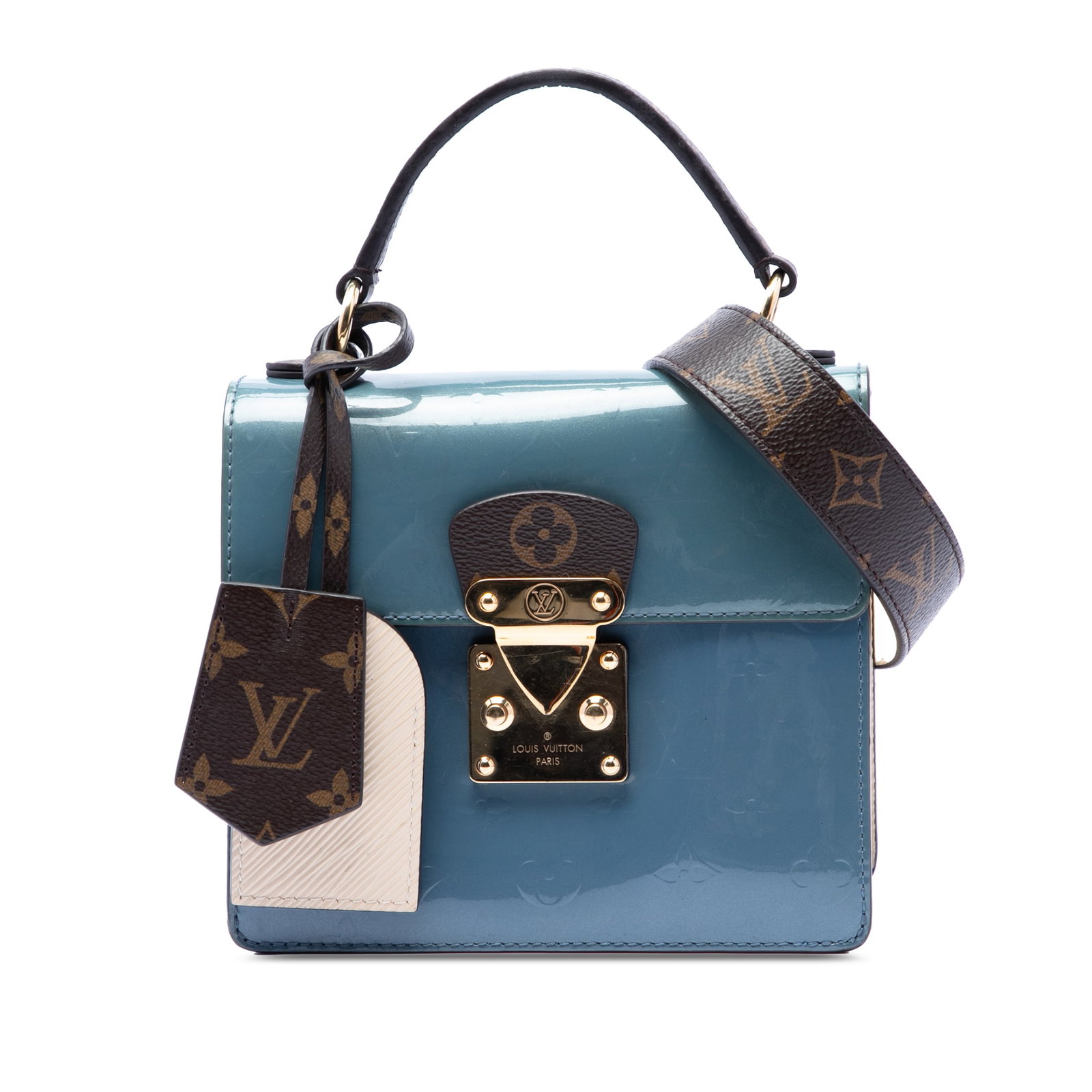 Louis Vuitton Spring Street Monogram Vernis Blue Leather Handbag: Louis Vuitton Spring Street Monogram Vernis Blue Leather Handbag Louis Vuitton Monogram Vernis Spring Street handbag crafted in leather with a vernis and epi leather body. This structured bag features