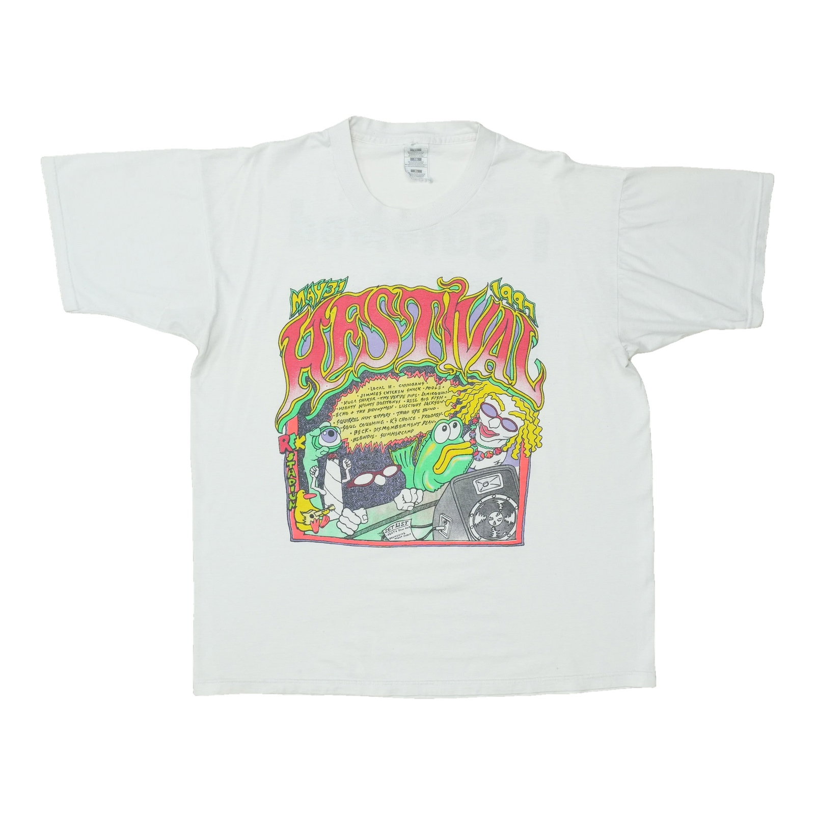 Vintage 1997 HFStival I Survived White Cotton T Shirt XL: Vintage 1997 HFStival I Survived White Cotton T Shirt XL Original vintage 1997 HFStival "I Survived" concert shirt. This is a true vintage piece, not a modern reproduction. It is in worn condition wit