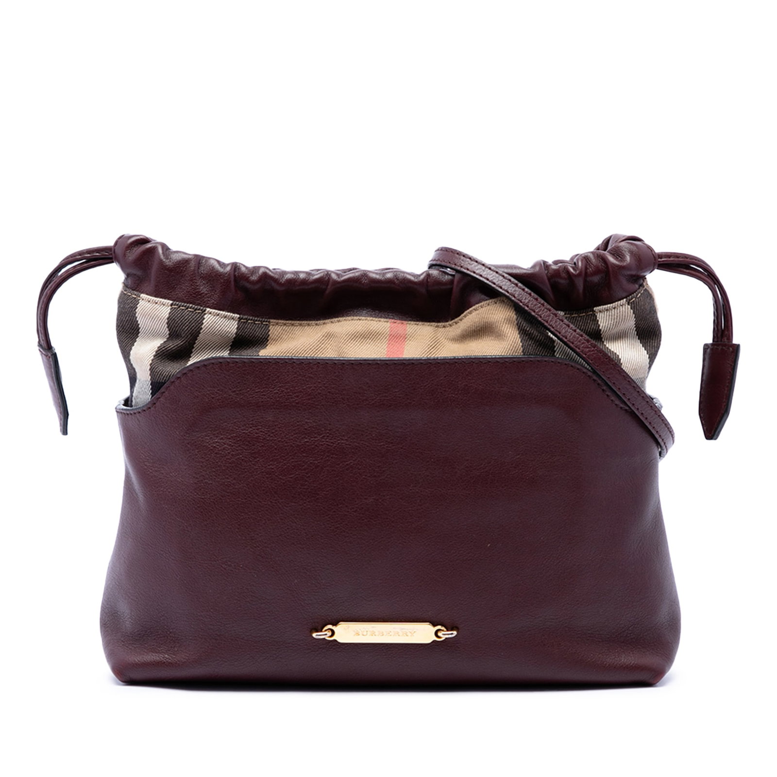 Burberry Little Crush Crossbody Bag House Check Canvas Calfskin: Burberry Little Crush Crossbody Bag House Check Canvas Calfskin Burberry Little Crush crossbody bag in House Check canvas and calfskin with a red leather and canvas body. It features a flat leather sh