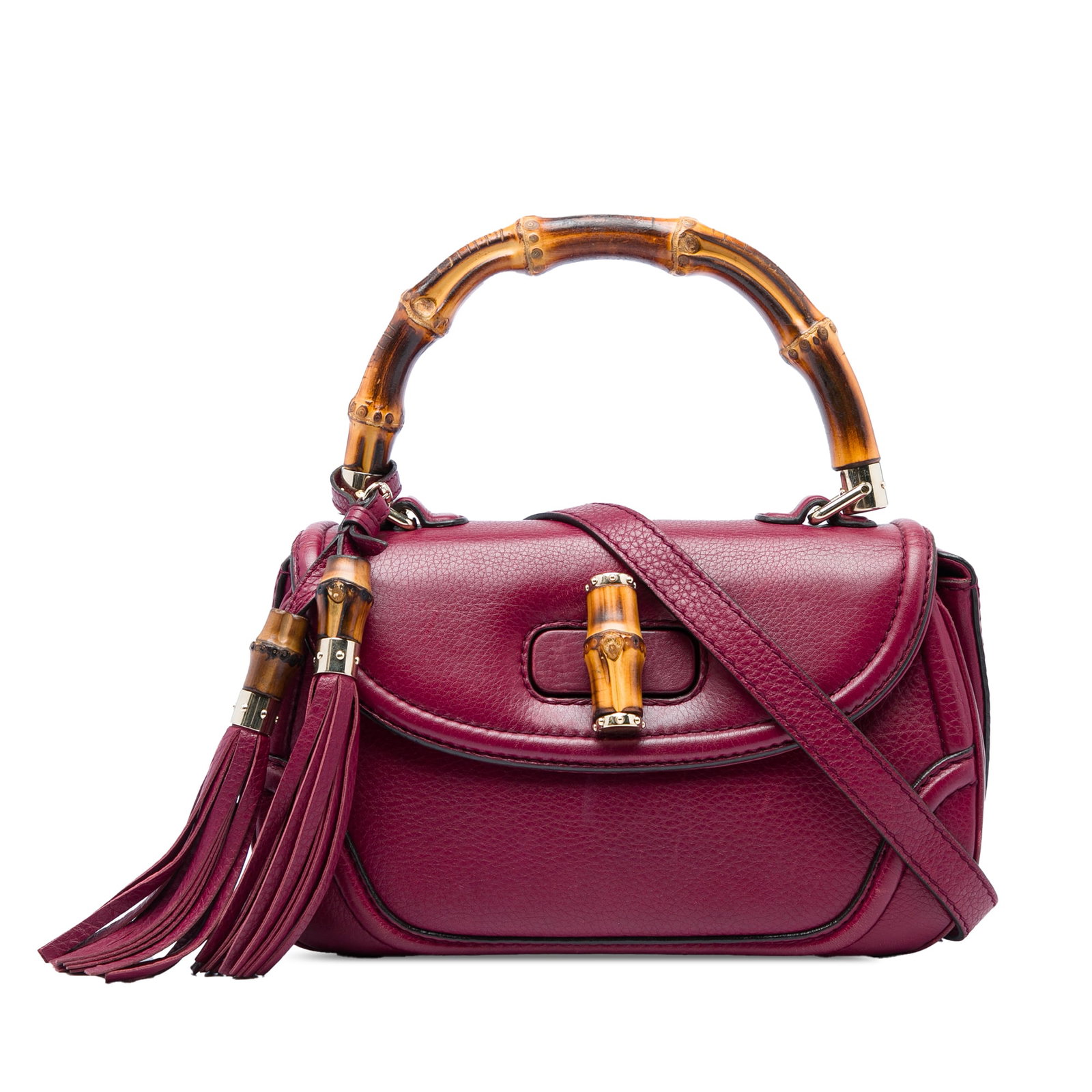 Gucci New Bamboo Medium Calfskin Satchel Red Leather (1 of 5)