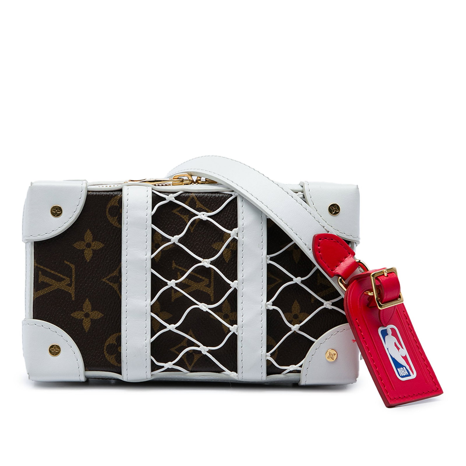 Louis Vuitton NBA Soft Trunk Phone Bag Monogram Canvas: Louis Vuitton NBA Soft Trunk Phone Bag Monogram Canvas Louis Vuitton NBA Monogram Soft Trunk Phone Bag in brown monogram canvas with leather trim. This compact bag features a detachable flat leather s
