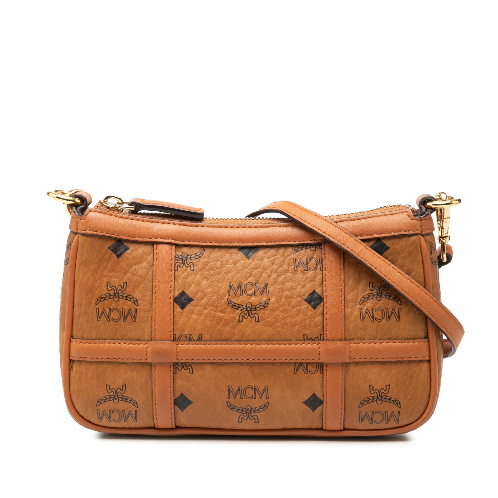 MCM Delmy Chain Mini Satchel in Visetos Coated Canvas: MCM Delmy Chain Mini Satchel in Visetos Coated Canvas Compact and versatile, this MCM Mini Visetos Delmy Chain Satchel is crafted with a coated canvas body and leather trim. It features a detachable f