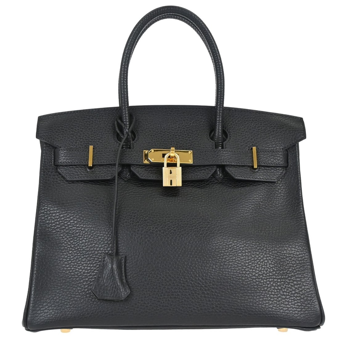 HERMES Birkin 30 Black Ardennes Leather Top Handle Bag: HERMES Birkin 30 Black Ardennes Leather Top Handle Bag Hermes Birkin 30 handbag in black Ardennes leather, made in France. This top handle bag features double handles, a lock accent, and a leather lin