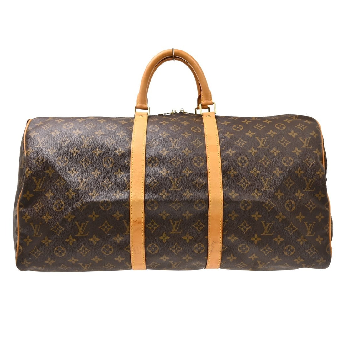 Louis Vuitton Keepall 55 Monogram Canvas Duffle Bag M41424: Louis Vuitton Keepall 55 Monogram Canvas Duffle Bag M41424 Vintage Louis Vuitton Keepall 55 travel handbag in the Monogram pattern with double leather handles and zip closure. This unisex duffle-style