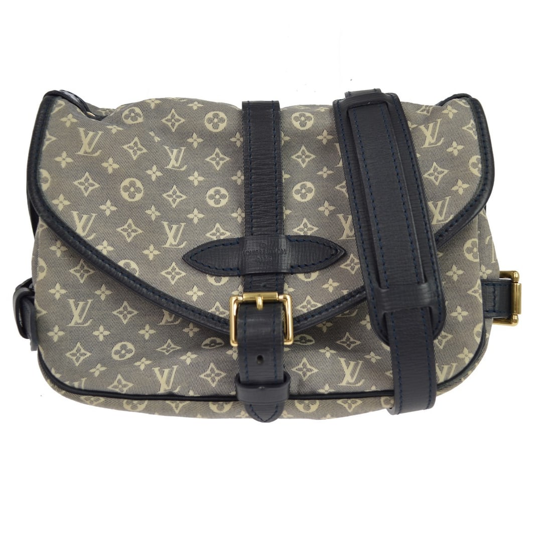Louis Vuitton Saumur PM Blue Monogram Shoulder Bag M40666: Louis Vuitton Saumur PM Blue Monogram Shoulder Bag M40666 Vintage Louis Vuitton Monogram Idylle Saumur PM shoulder bag in blue Monogram canvas and leather. This women's shoulder bag features a buckle 