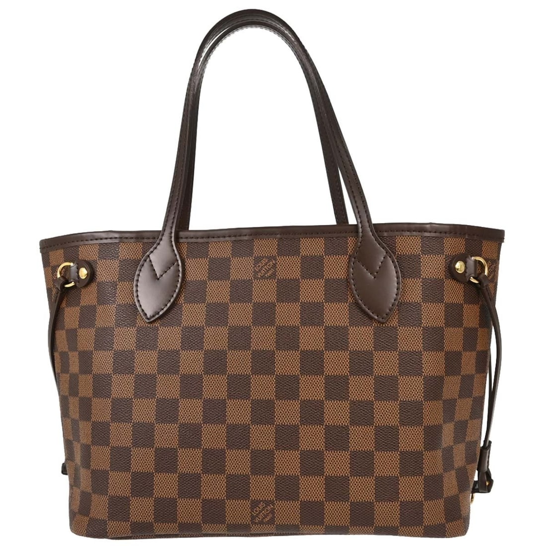 Louis Vuitton Neverfull PM Damier Ebene Small Tote N51109: Louis Vuitton Neverfull PM Damier Ebene Small Tote N51109 Vintage Louis Vuitton Neverfull PM tote handbag in brown Ebene Damier canvas with leather trim and double handles. This small tote features lo