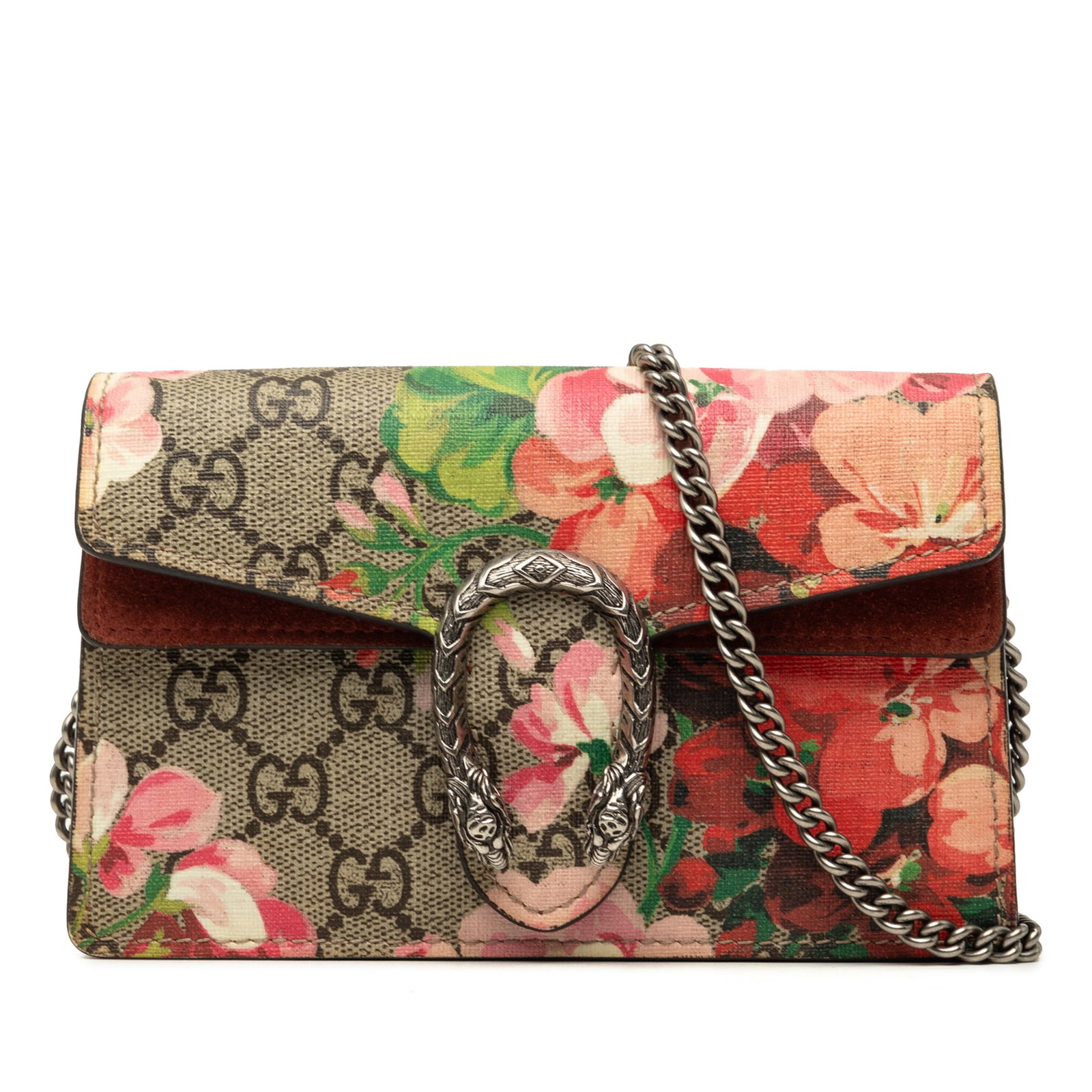 Gucci Dionysus Mini GG Supreme Blooms Crossbody Bag: Gucci Dionysus Mini GG Supreme Blooms Crossbody Bag Gucci Mini GG Supreme Blooms Dionysus Crossbody bag crafted with a floral printed coated canvas body and suede leather trim. This compact crossbody 