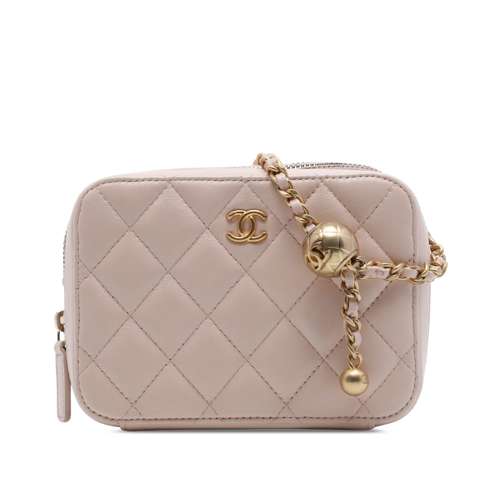 Chanel Pearl Crush CC Quilted Lambskin Camera Crossbody Bag: Chanel Pearl Crush CC Quilted Lambskin Camera Crossbody Bag Chanel CC Quilted Lambskin Pearl Crush Camera Bag in brown quilted lambskin leather. This crossbody bag features a leather-woven chain link 