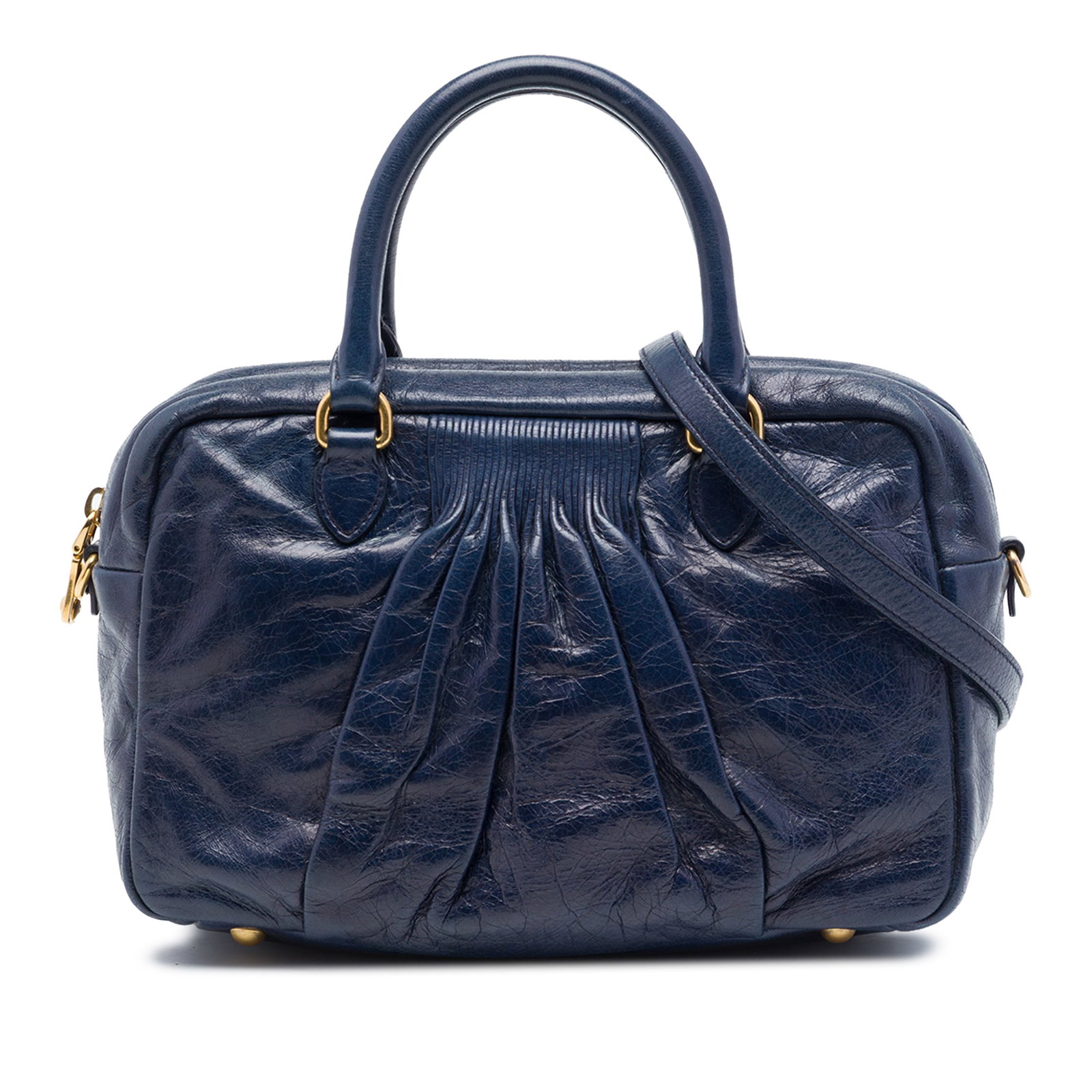 Blue Leather Satchel Miu Miu Vitello Lux Pleated (1 of 6)