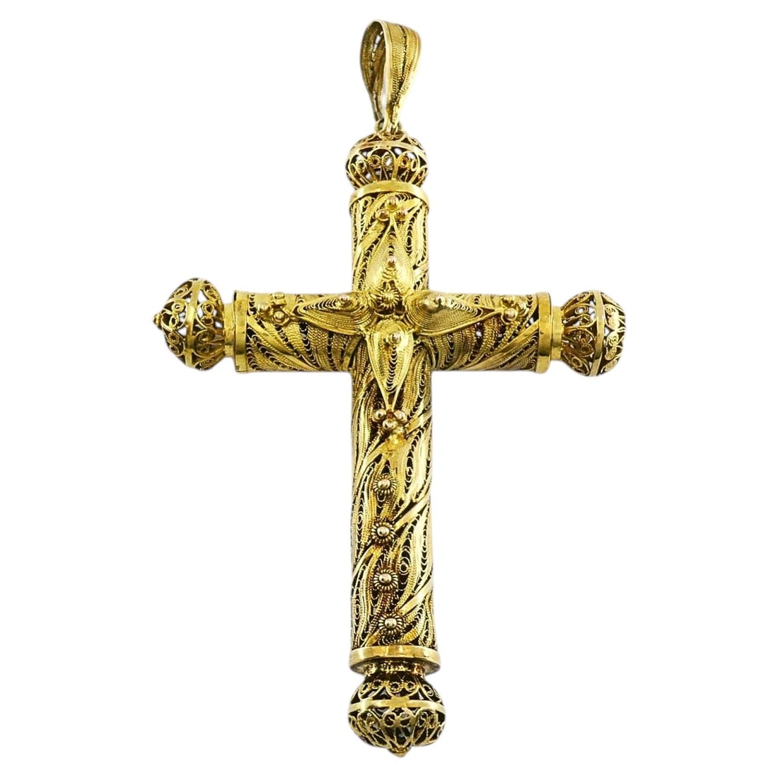 Late 19th Century 10k Gold Cross Pendant with Cannetille Filigree (1 of 8)