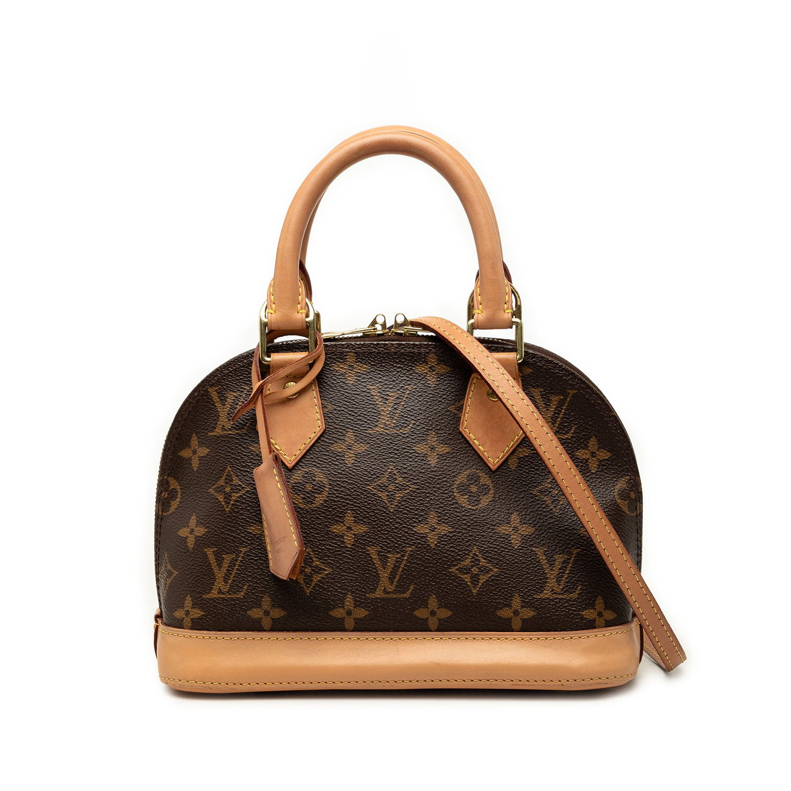Brown Monogram Canvas Satchel Louis Vuitton Alma BB: Brown Monogram Canvas Satchel Louis Vuitton Alma BB The Louis Vuitton Monogram Alma BB is a structured handbag crafted with a monogram canvas body, rolled leather handles, a leather bottom, and a deta