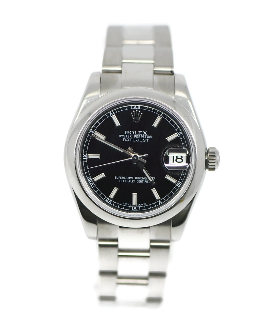 Rolex Datejust 178240 31 mm stainless steel wristwatch black dial: Rolex Datejust 178240 31 mm stainless steel wristwatch black dial Rolex Datejust reference 178240 in stainless steel with a black analog dial, polished round case, and automatic movement. This pre-own