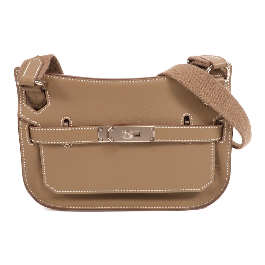 Hermes Jypsiere Mini Swift Leather Shoulder Bag Etoupe PHW: Hermes Jypsiere Mini Swift Leather Shoulder Bag Etoupe PHW Hermes Jypsiere Mini shoulder bag in Etoupe Swift leather with palladium-tone hardware. This women's shoulder bag features a turn-lock closur