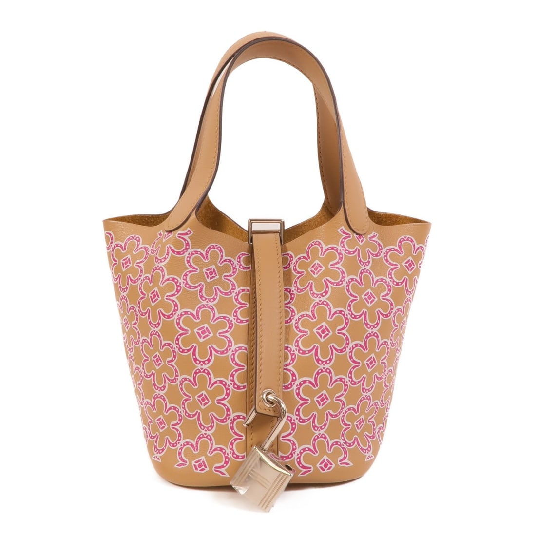 Hermes Picotin PM Luck Daisy Swift Calfskin Handbag Chai PHW: Hermes Picotin PM Luck Daisy Swift Calfskin Handbag Chai PHW Hermes Picotin PM Luck Daisy handbag in Chai and Brown, made in France. It is crafted from Swift leather and calfskin (cowhide) and comes w