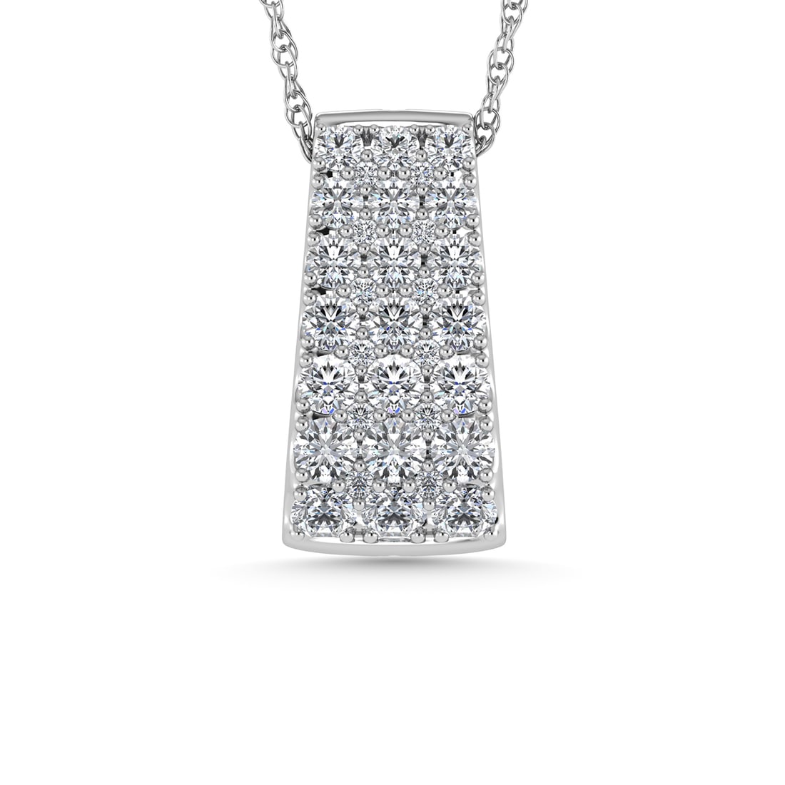 Diamond 3/4 Ct.Tw. Fashion Pendant in 14K White Gold: Diamond 3/4 Ct.Tw. Fashion Pendant in 14K White Gold 14k White Gold Stone Color: G-h Stone Clarity: Si2 Unless otherwise specified, pendants that include a chain are paired with our standard 18-inch l