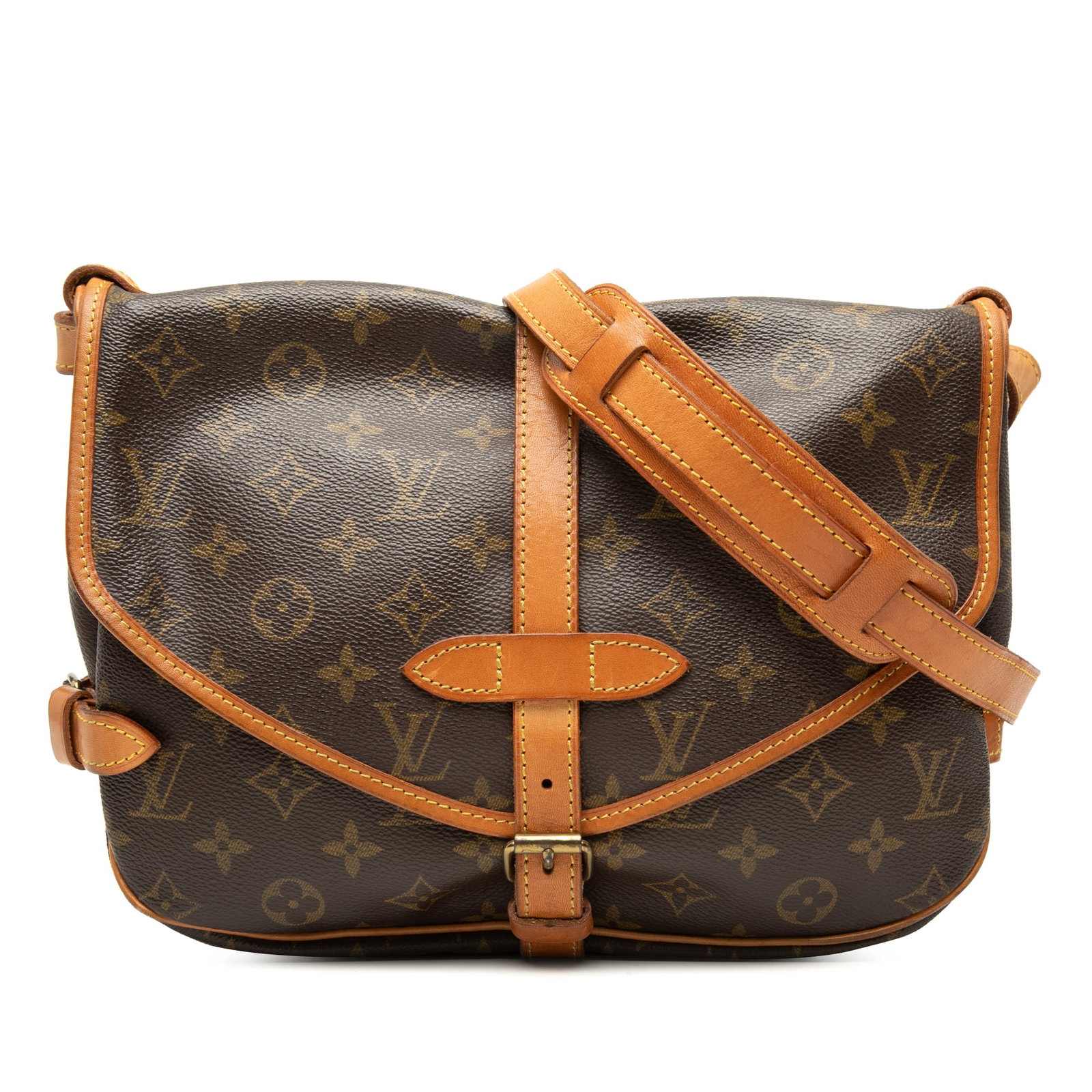Louis Vuitton Saumur 30 Monogram Shoulder Bag: Louis Vuitton Saumur 30 Monogram Shoulder Bag Louis Vuitton Monogram Saumur 30 shoulder bag with a monogram canvas body, adjustable flat leather shoulder strap, and two open compartments with front fl
