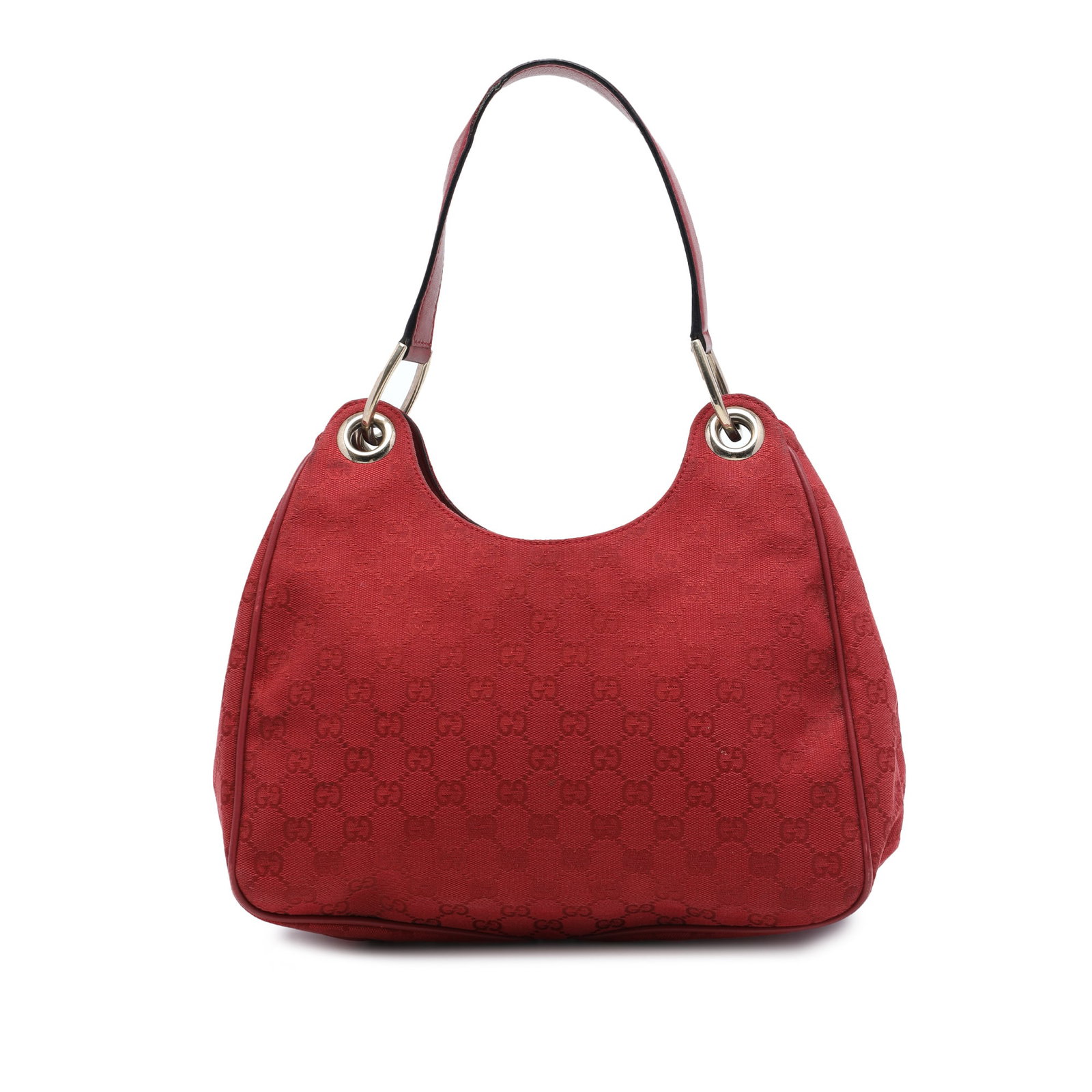 Gucci Colbert GG Canvas Shoulder Bag Red: Gucci Colbert GG Canvas Shoulder Bag Red A Gucci GG Canvas Colbert shoulder bag in red with a canvas body and flat leather strap. The open-top design has a magnetic closure and an interior zip pocket 