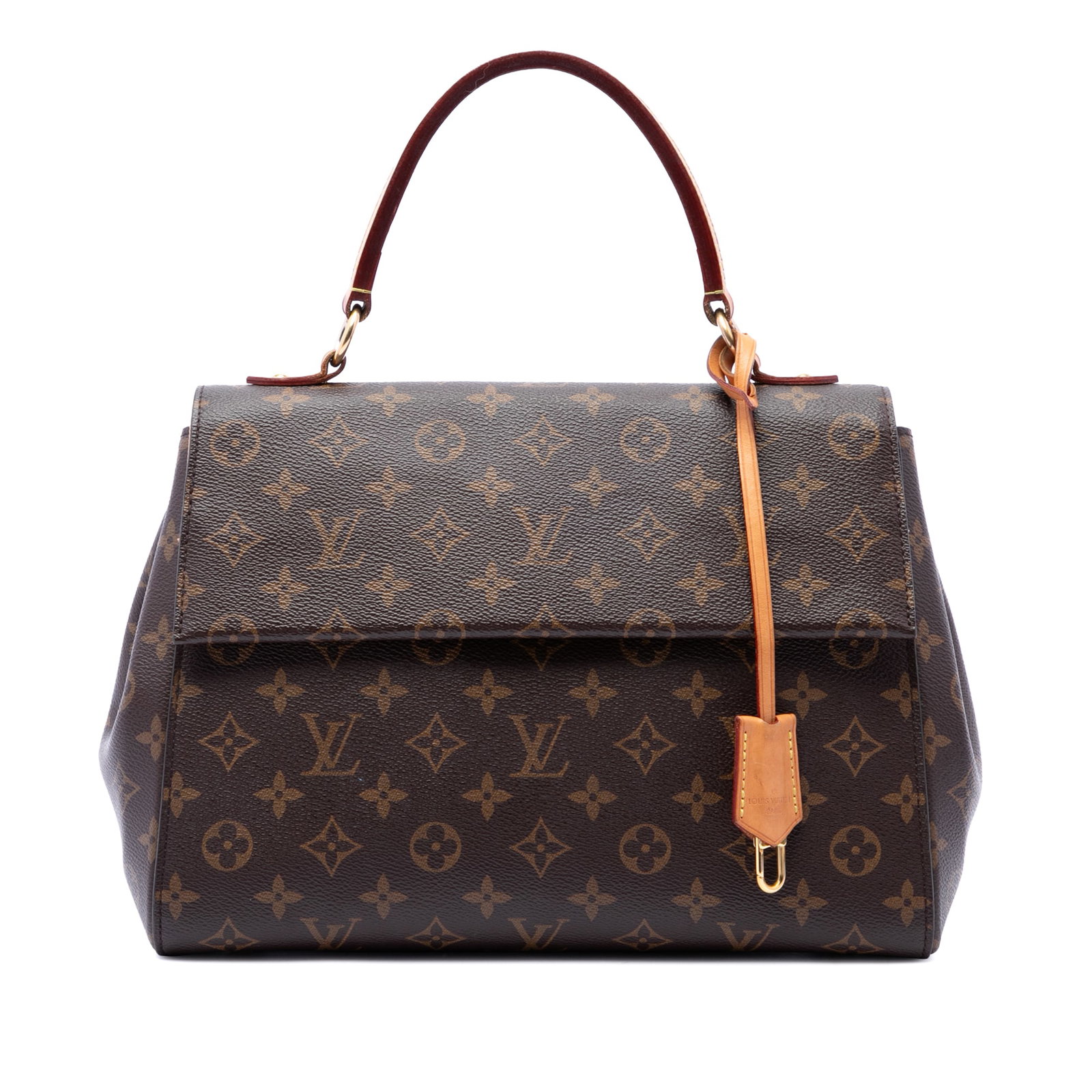Louis Vuitton Cluny MM Monogram Canvas Shoulder Bag: Louis Vuitton Cluny MM Monogram Canvas Shoulder Bag The Louis Vuitton Monogram Cluny MM is a structured handbag with the classic monogram canvas body, a flat vachetta leather top handle, and a top fla