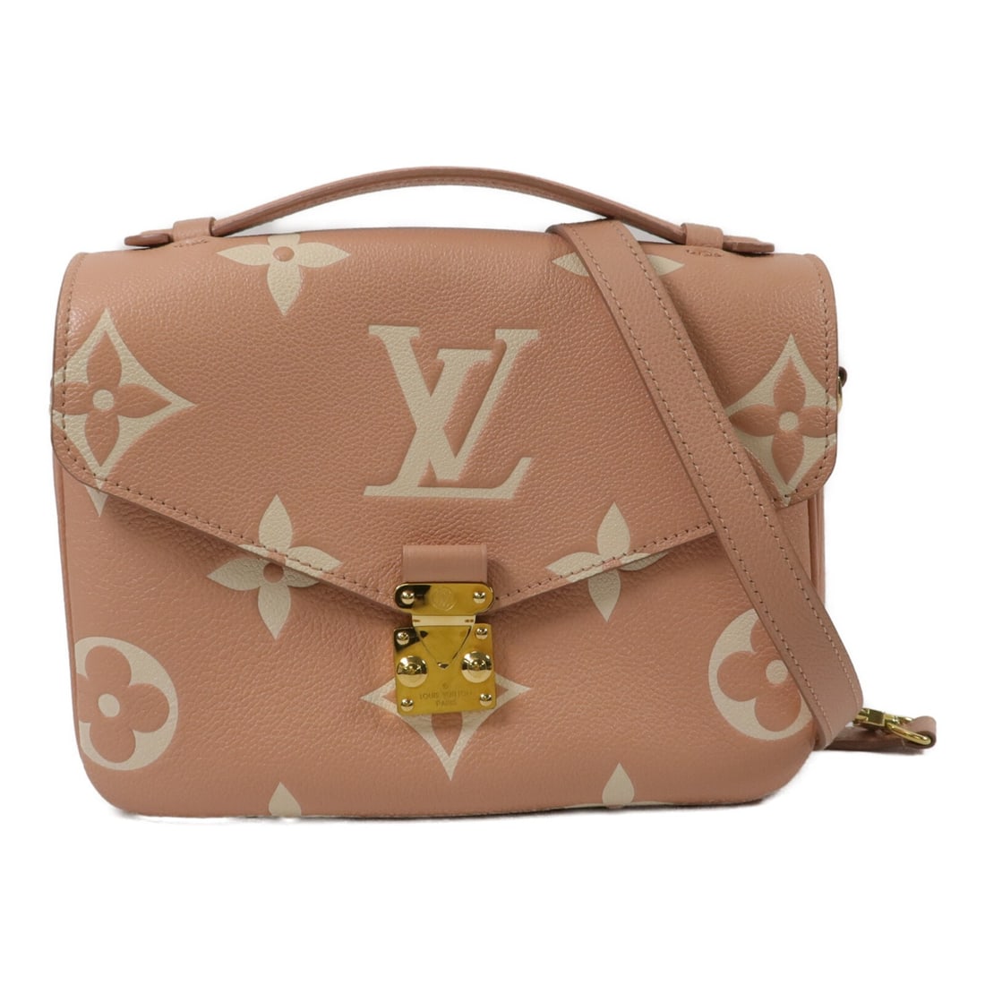 Louis Vuitton M46302 Pochette Metis Pink Monogram Empreinte Bag: Louis Vuitton M46302 Pochette Metis Pink Monogram Empreinte Bag Louis Vuitton Pochette Metis 2-way shoulder bag in pink Monogram Empreinte calfskin. This women's bag features a structured silhouette w