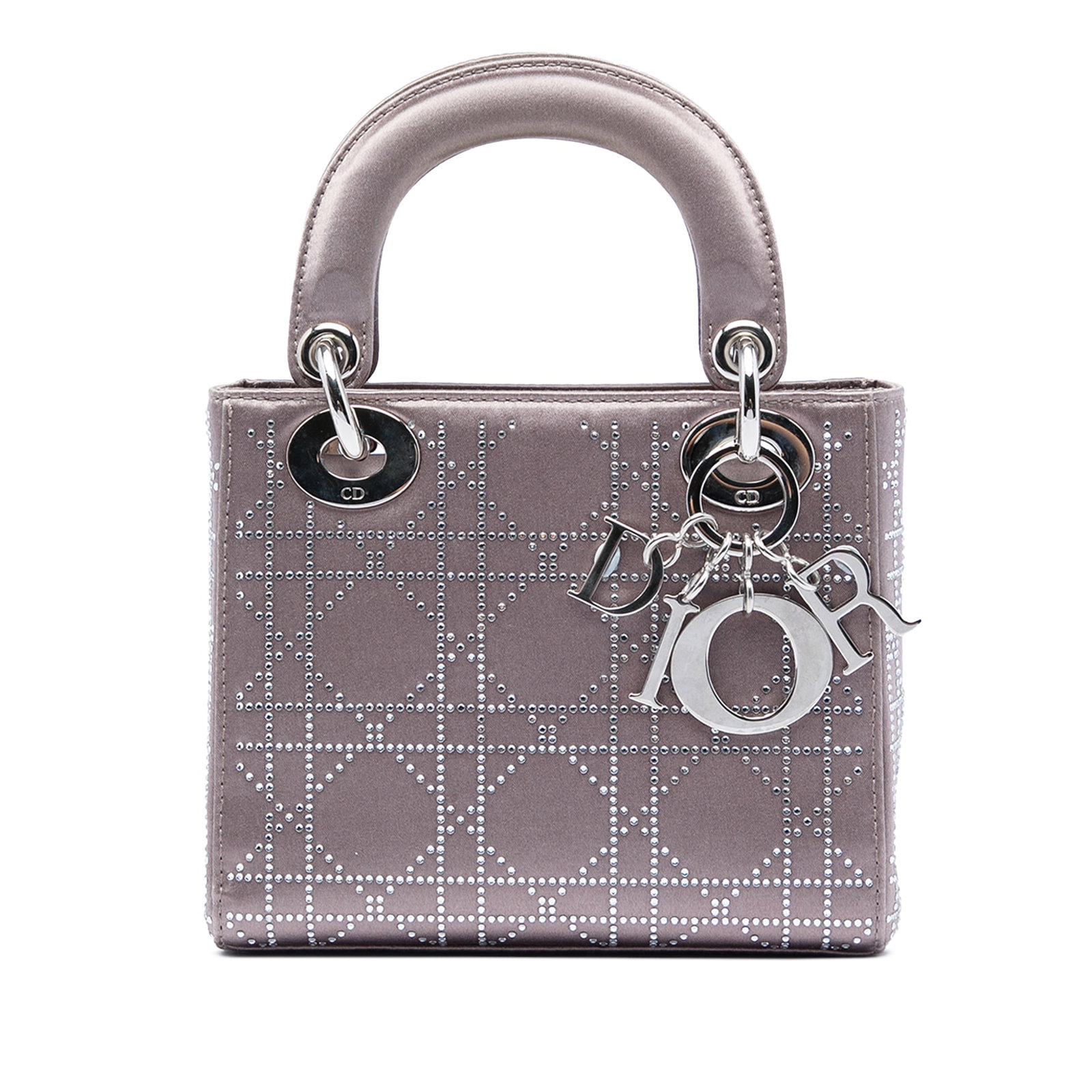 Dior Lady Dior Mini Gray Satin Satchel with Crystal Cannage (1 of 6)