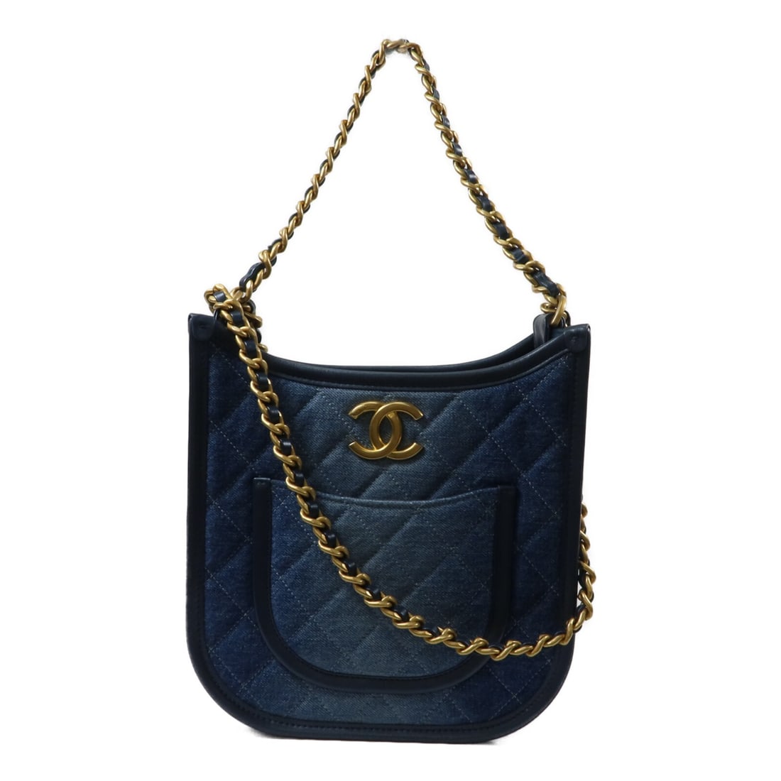 CHANEL AS4532 24S denim 2way shoulder hobo bag blue: CHANEL AS4532 24S denim 2way shoulder hobo bag blue CHANEL 24S hobo chain shoulder bag in blue denim with CC detailing and GHW. This women's 2-way shoulder bag features a compact silhouette with both 