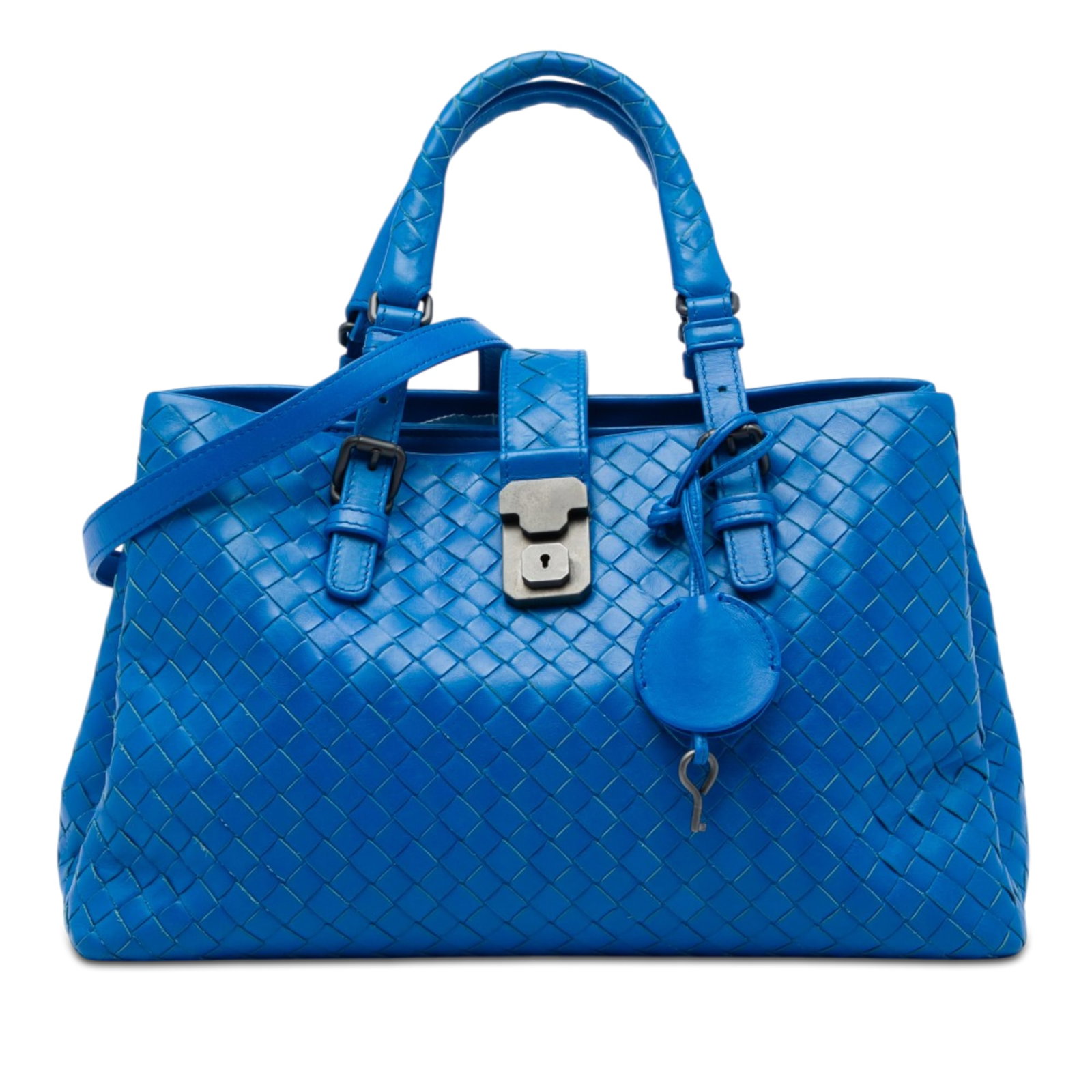 Bottega Veneta Roma Small Intrecciato Nappa Leather Blue Satchel (1 of 5)