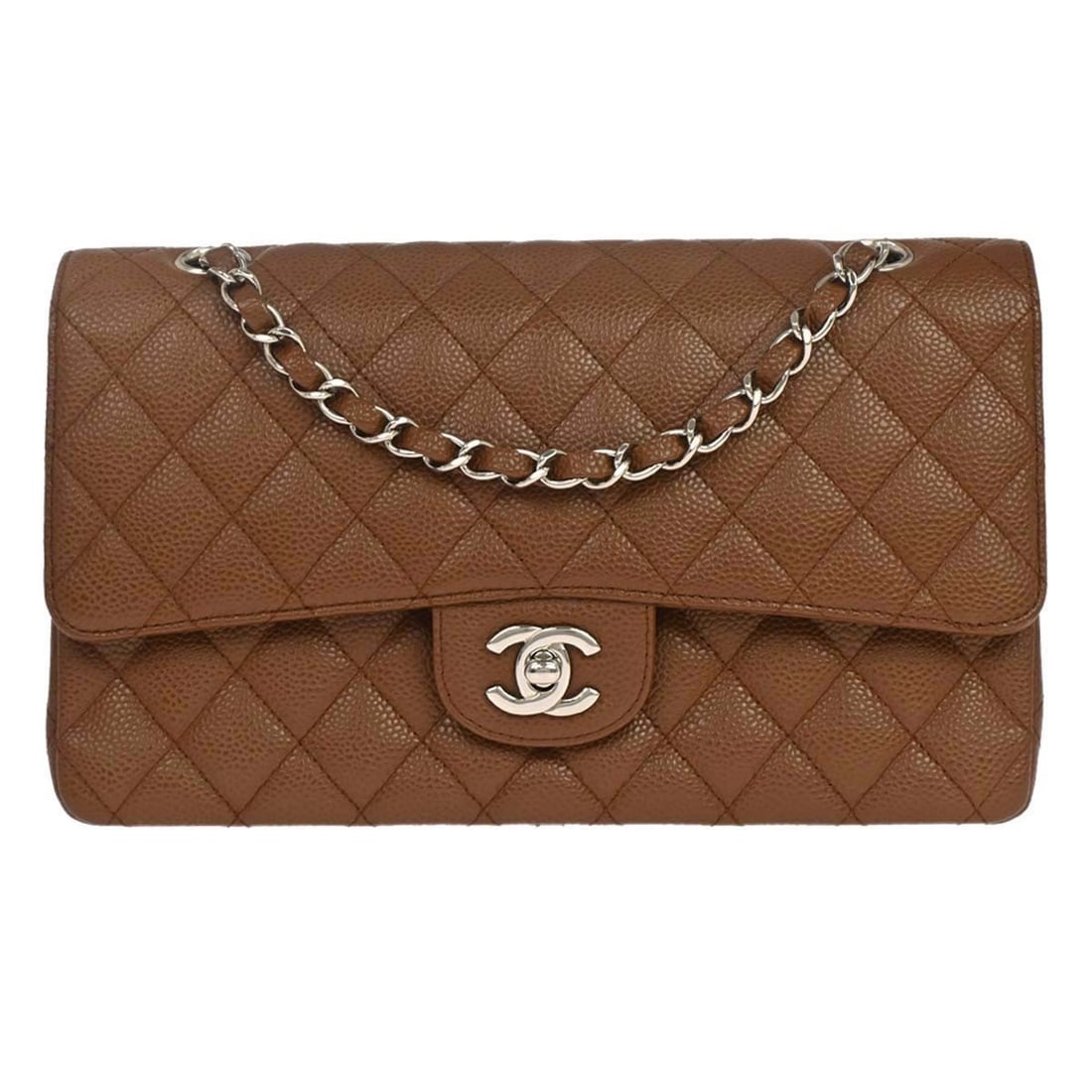 CHANEL Classic Double Flap Medium Shoulder Bag Caviar Leather Brown: CHANEL Classic Double Flap Medium Shoulder Bag Caviar Leather Brown A Chanel Medium Classic Double Flap Shoulder Bag in brown caviar skin leather with a turn-lock closure and shoulder strap. The bag i