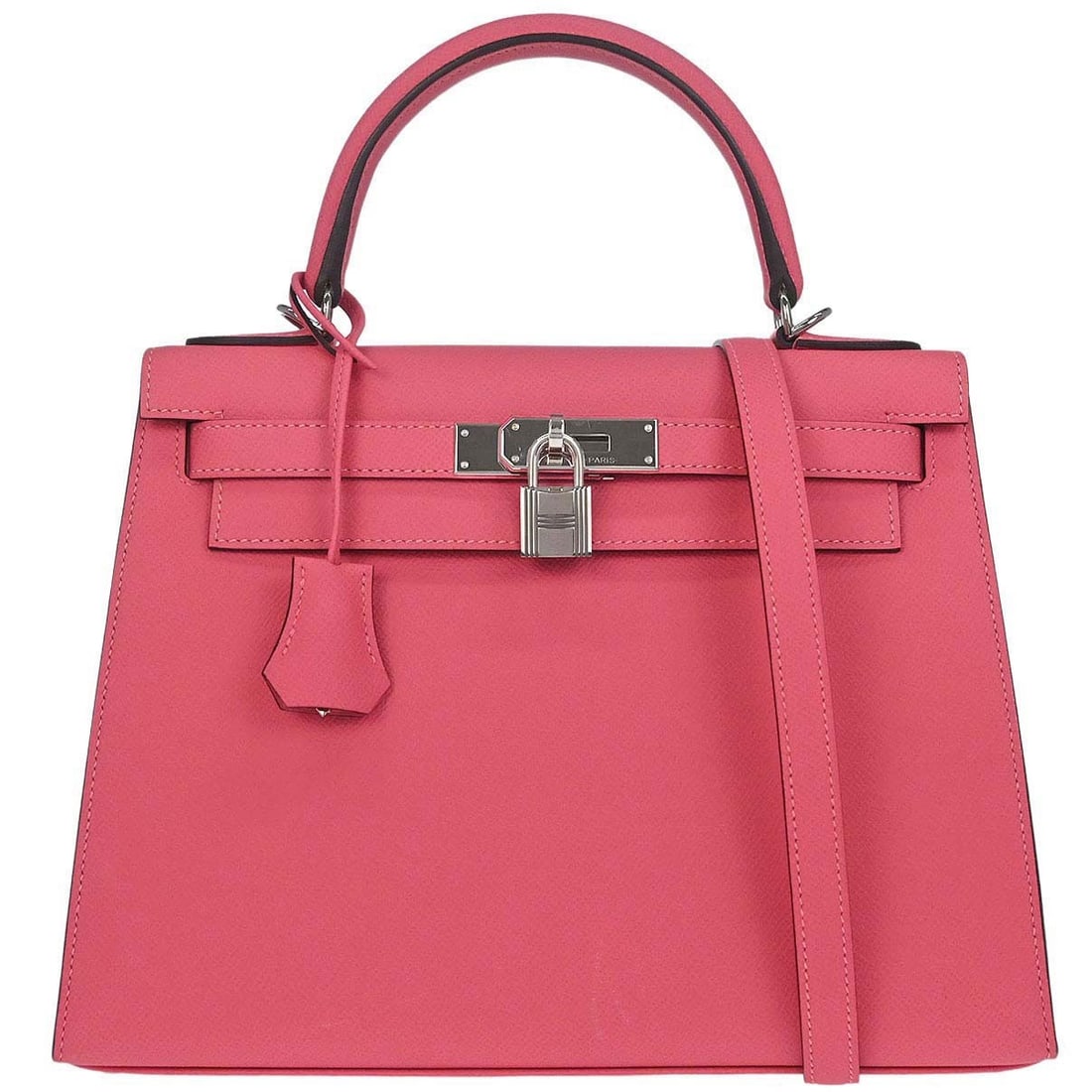 Hermes Kelly 28 Sellier Rose Azalee Epsom 2way Satchel: Hermes Kelly 28 Sellier Rose Azalee Epsom 2way Satchel Hermes Kelly 28 Sellier 2way handbag in Rose Azalee Epsom leather with a structured satchel silhouette, top handle, and turn-lock closure. This w