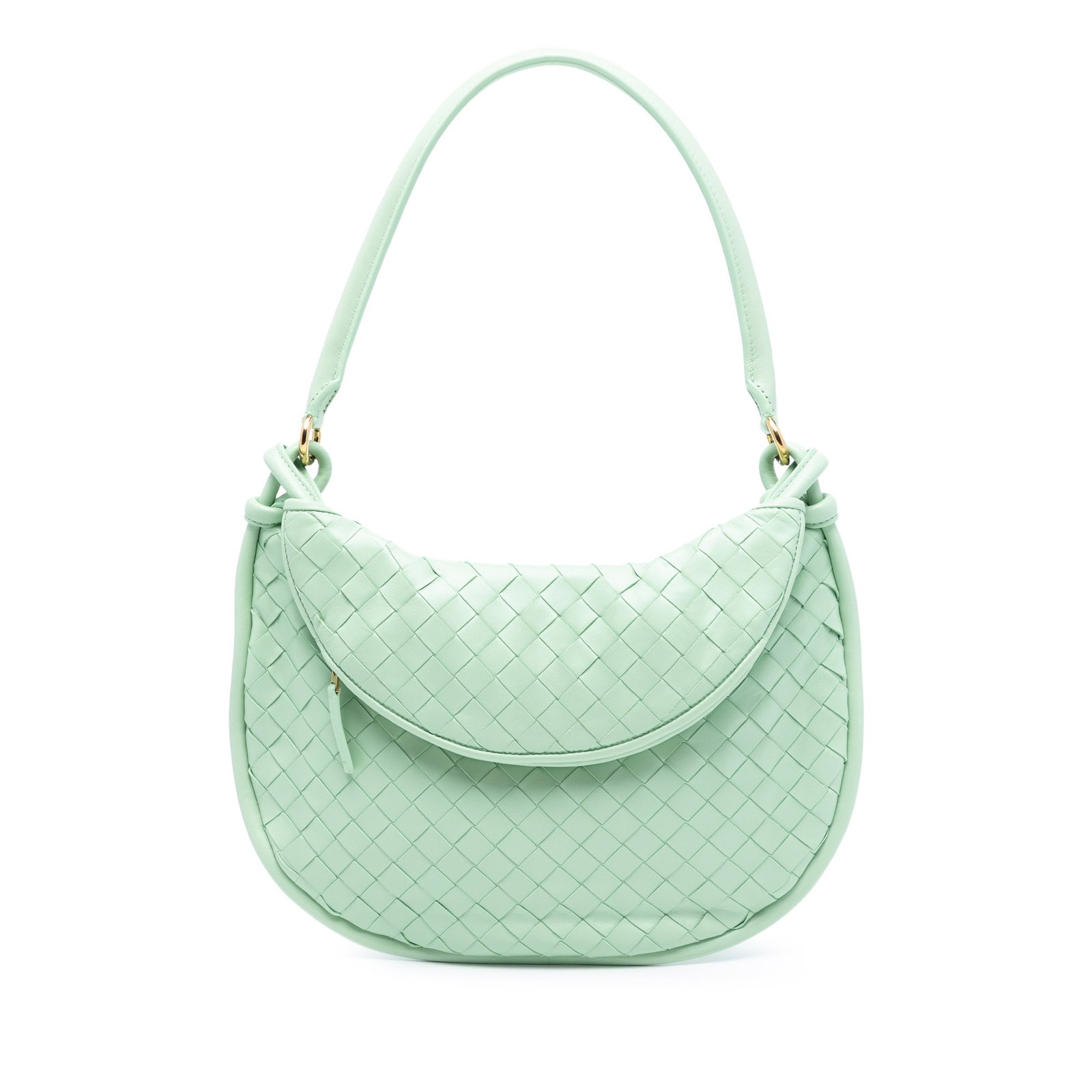 Bottega Veneta Gemelli Medium Green Woven Leather Hobo Bag with Pouch: Bottega Veneta Gemelli Medium Green Woven Leather Hobo Bag with Pouch This Bottega Veneta Medium Nappa Intrecciato Gemelli Hobo features a signature woven leather body in green with a rolled shoulder 