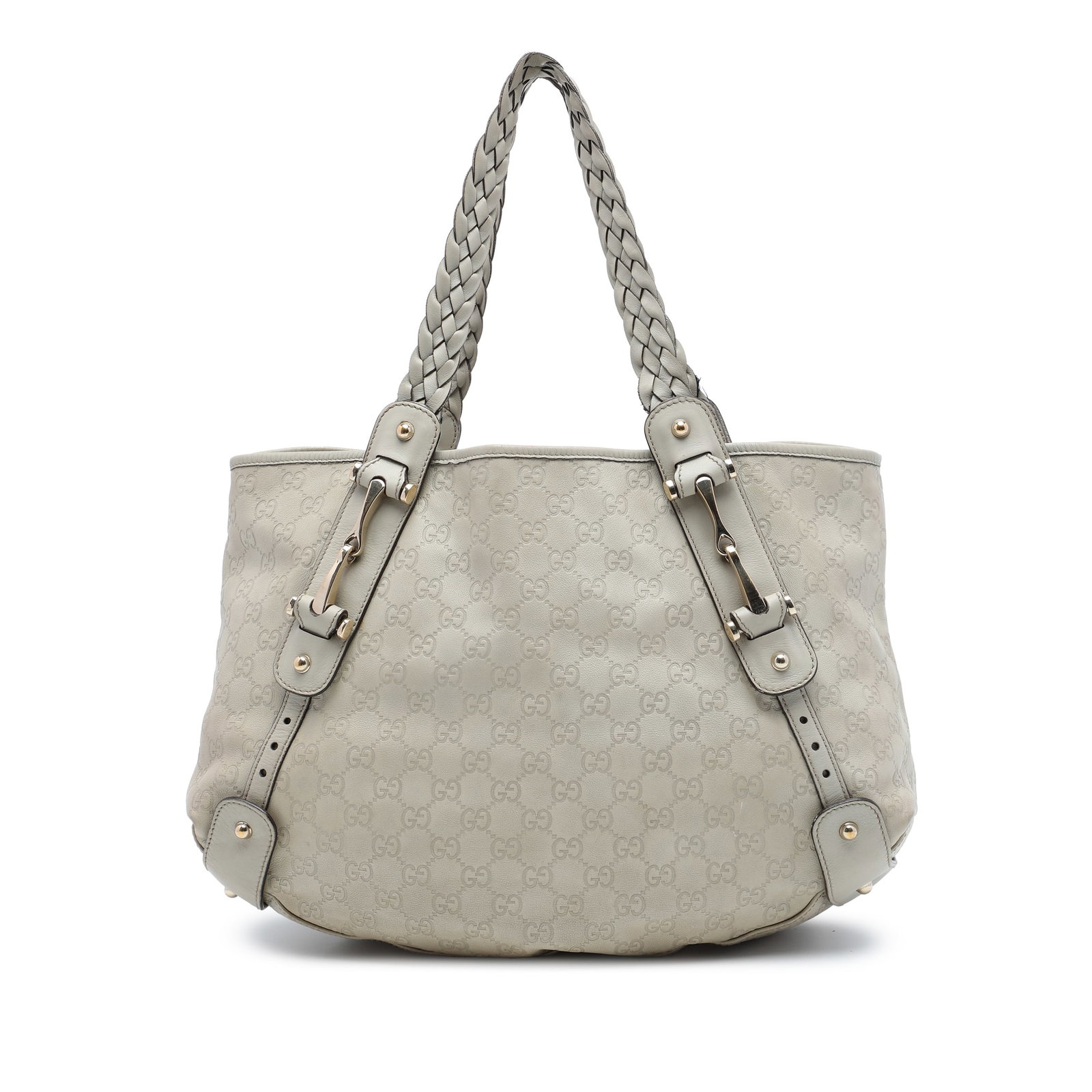 Gucci Pelham Shoulder Bag in Brown Guccissima Leather: Gucci Pelham Shoulder Bag in Brown Guccissima Leather A Gucci Guccissima Horsebit Pelham shoulder bag in brown embossed leather with braided leather straps and an open-top design. The interior include