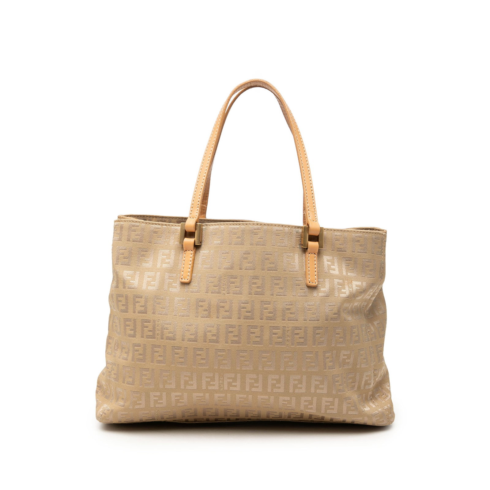 Fendi Zucchino Canvas Tote Bag with Leather Handles: Fendi Zucchino Canvas Tote Bag with Leather Handles Fendi Zucchino Canvas Shopping Tote in beige, made in Italy. This bag features a canvas body, flat leather handles, an open top, and an interior zip