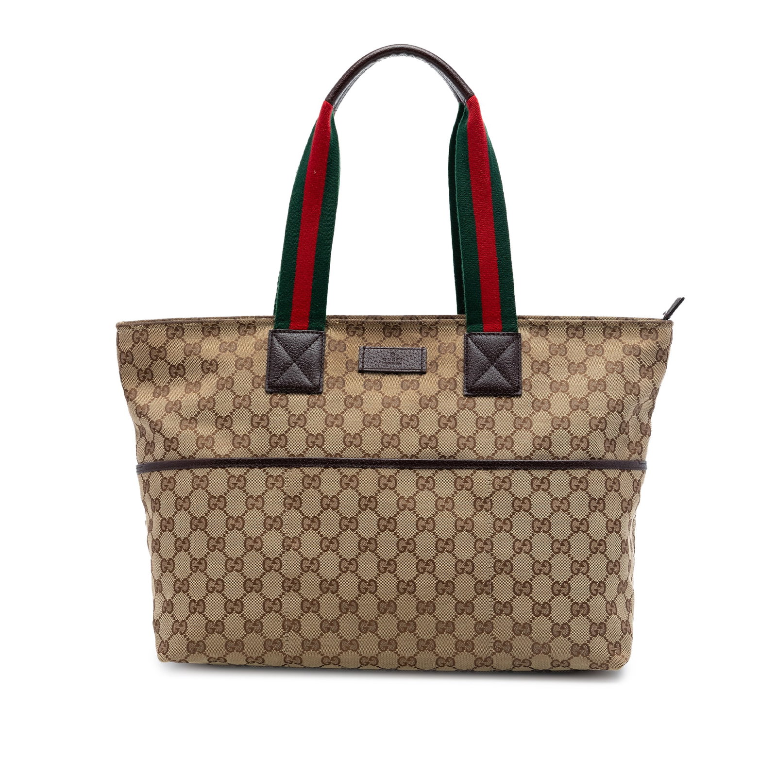 Gucci GG Canvas Tote Bag with Web Shoulder Straps: Gucci GG Canvas Tote Bag with Web Shoulder Straps A Gucci GG Canvas Web Tote in beige fabric with a canvas body, flat web canvas shoulder straps, top zip closure, and an interior zip pocket. Made in I