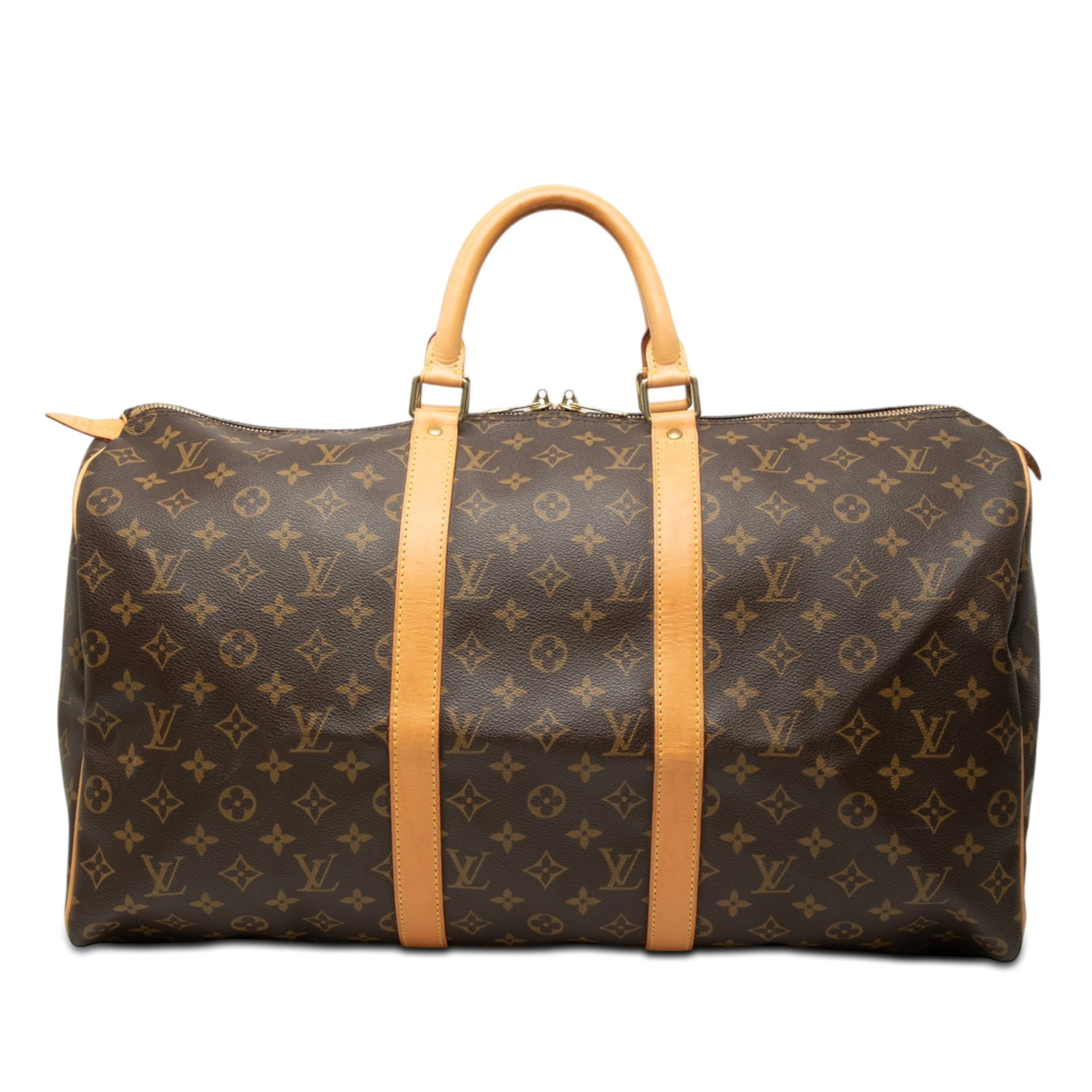 Louis Vuitton Keepall 50 Monogram Canvas Travel Bag: Louis Vuitton Keepall 50 Monogram Canvas Travel Bag Louis Vuitton Monogram Keepall 50 travel bag featuring a monogram canvas body, vachetta leather trim, rolled vachetta leather handles, and a top zip