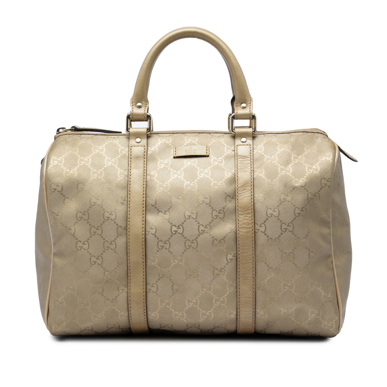 Gucci Joy Boston Bag Medium GG Imprime Coated Canvas: Gucci Joy Boston Bag Medium GG Imprime Coated Canvas A Gucci Medium GG Imprime Joy Boston Bag crafted with a coated canvas body and leather trim. It features rolled leather handles, a top zip closure,