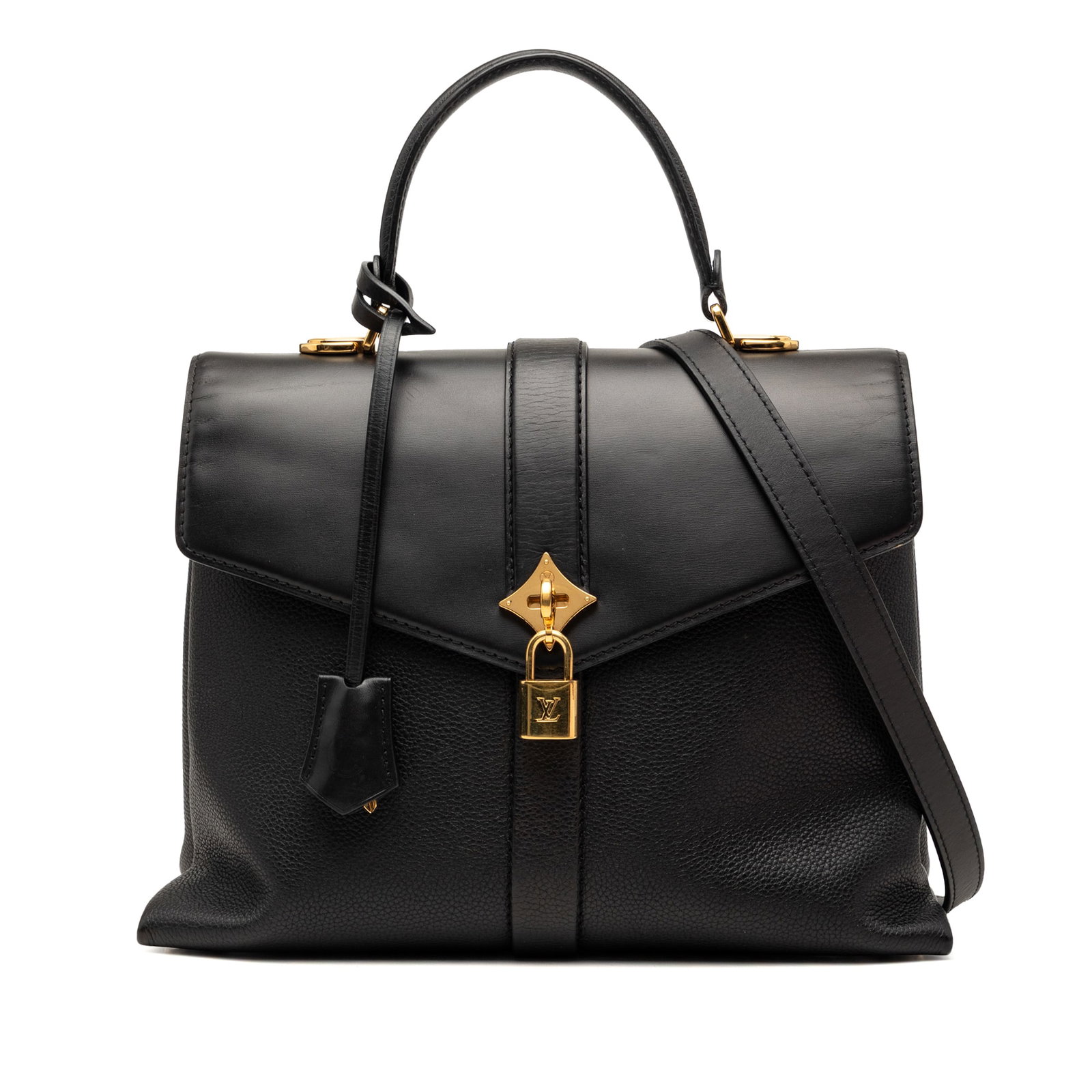 Louis Vuitton Rose Des Vents MM black leather handbag: Louis Vuitton Rose Des Vents MM black leather handbag This Louis Vuitton Rose Des Vents MM bag is crafted from grained smooth calfskin leather in black. It features a flat leather top handle, a detach