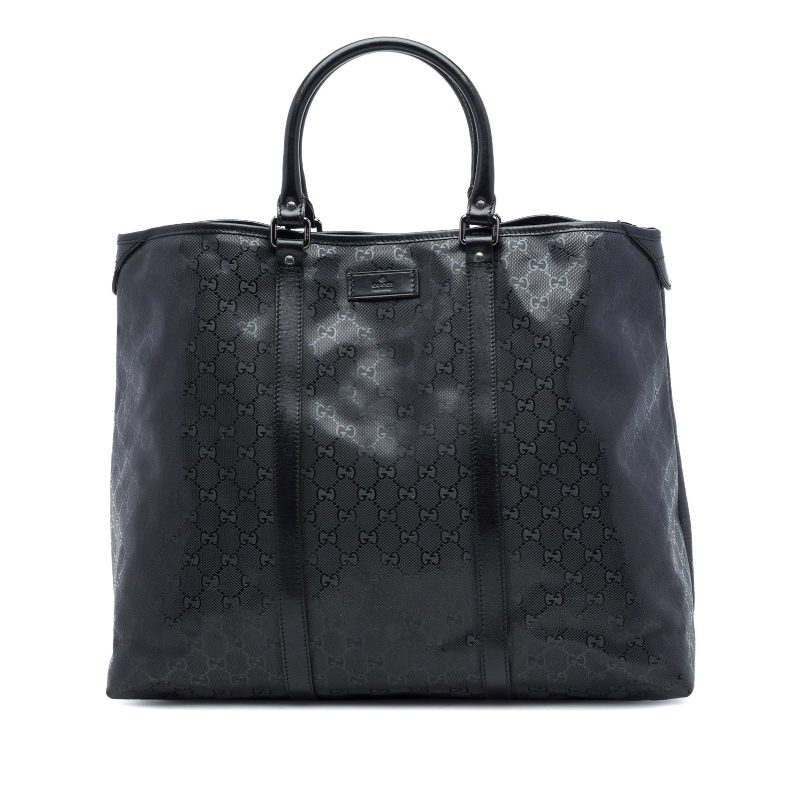 Gucci GG Imprime coated canvas travel bag with leather trim: Gucci GG Imprime coated canvas travel bag with leather trim Gucci GG Imprime Weekender travel bag with a coated canvas body, leather trim, rolled leather top handles, a top zip closure, and an interio