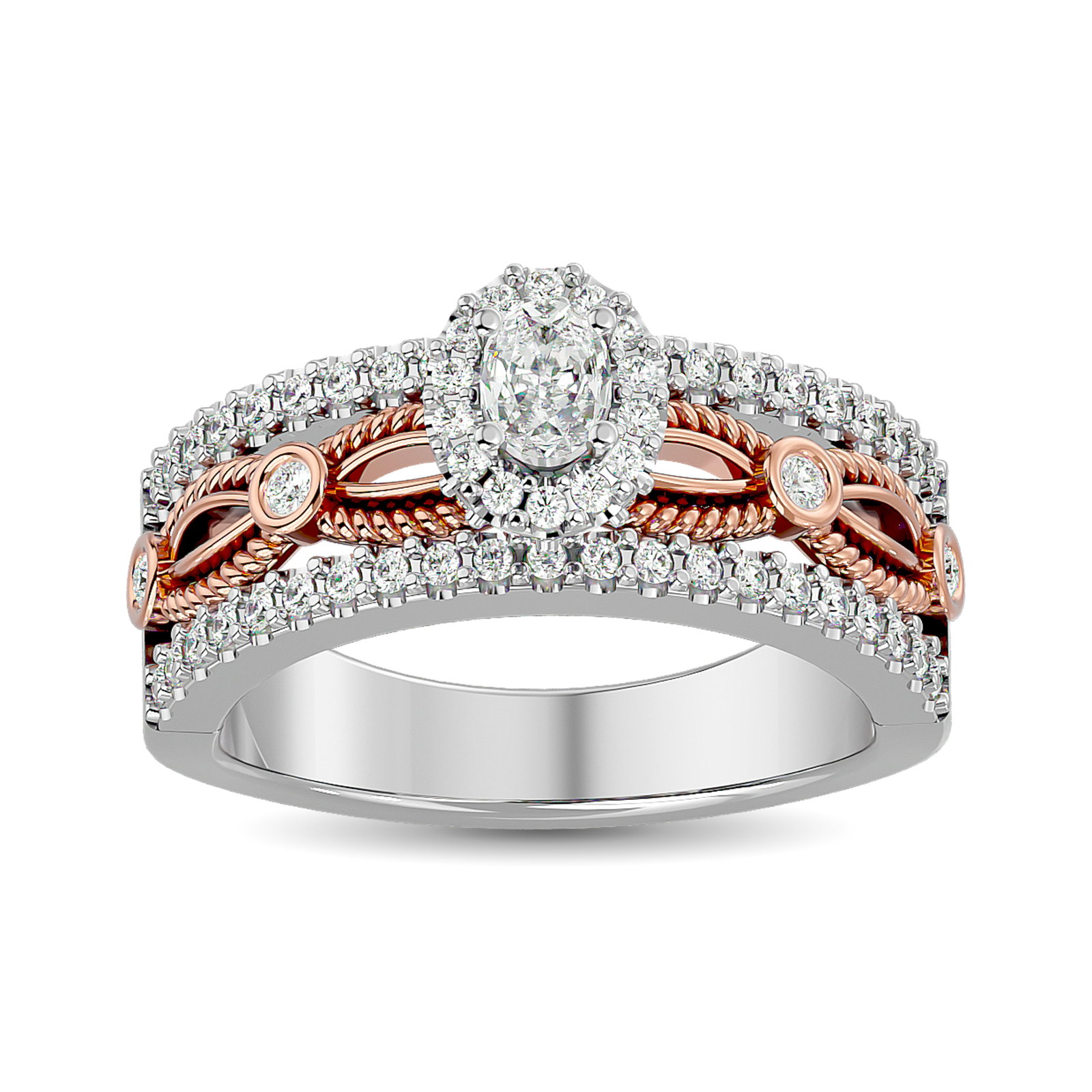 14K White Gold 3/4 Ct.Tw. Diamond Engagement Ring: 14K White Gold 3/4 Ct.Tw. Diamond Engagement Ring 14k White & Rose Gold Stone Color: Gh Stone Clarity: Si2 Each ring is presented in standard size 6.5. Complimentary resizing is available between size