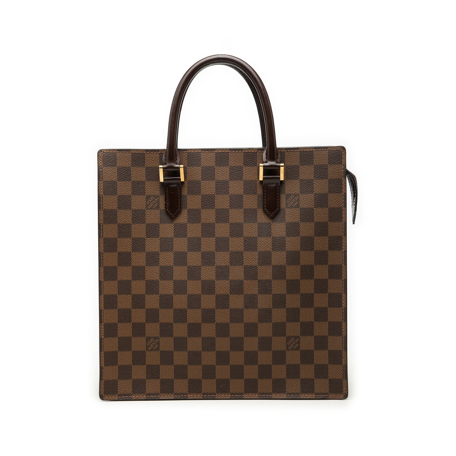Louis Vuitton Venice Sac Plat Damier Ebene Brown Handbag: Louis Vuitton Venice Sac Plat Damier Ebene Brown Handbag The Louis Vuitton Venice Sac Plat in Damier Ebene features a structured brown damier canvas body with rolled leather handles, a top zip closure
