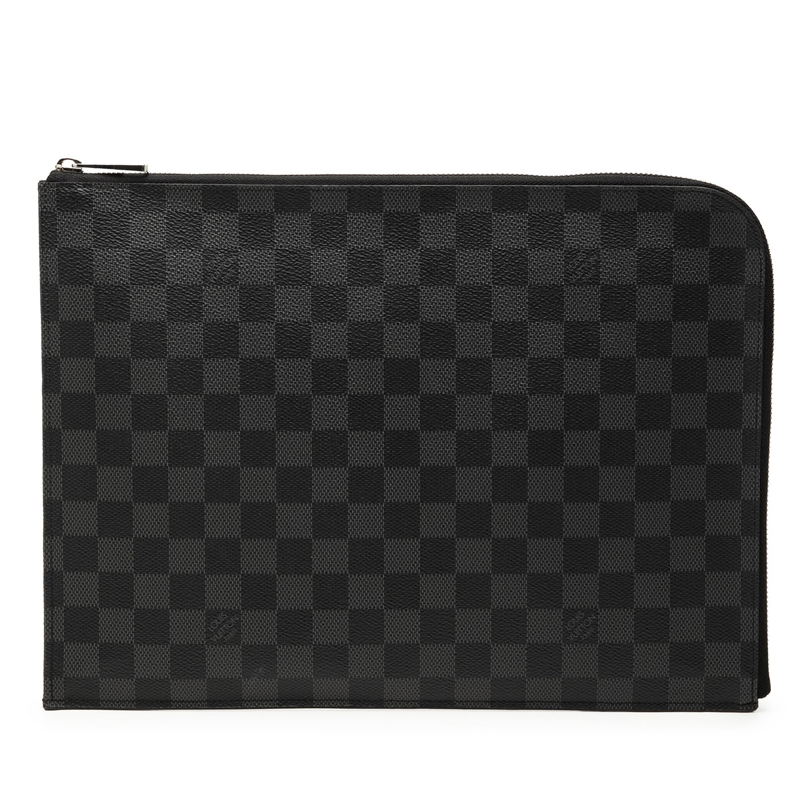 Louis Vuitton Pochette Jour GM Damier Graphite Zip Clutch: Louis Vuitton Pochette Jour GM Damier Graphite Zip Clutch A Louis Vuitton Damier Graphite Pochette Jour GM made in France. This zip-top pouch features a Damier canvas body and an interior slip pocket.