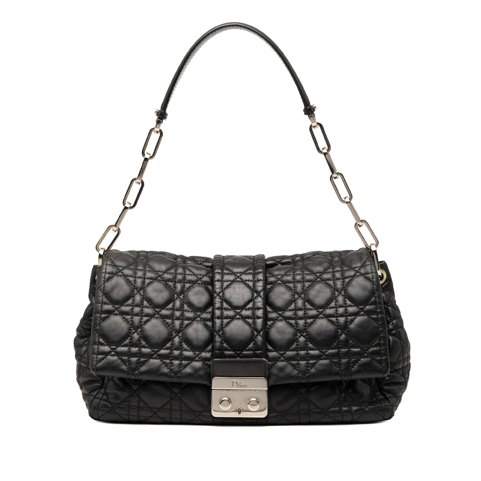 Dior New Lock Shoulder Bag in Black Cannage Lambskin: Dior New Lock Shoulder Bag in Black Cannage Lambskin A Dior New Lock shoulder bag crafted in black lambskin leather with the Cannage quilted design. This shoulder bag features a chain link and leather