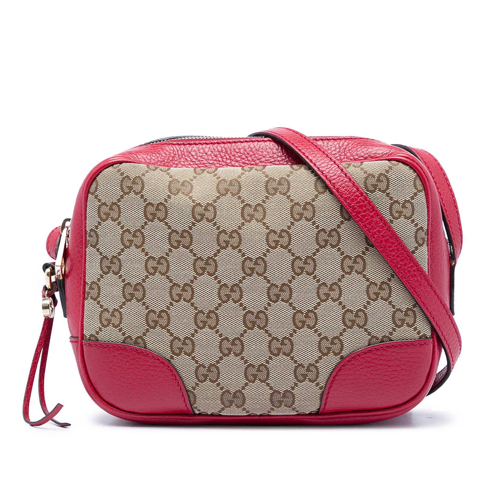 Gucci Bree GG Canvas Crossbody Bag with Leather Trim: Gucci Bree GG Canvas Crossbody Bag with Leather Trim Gucci Bree crossbody bag in GG canvas with leather trim and a flat leather strap. The bag features a top zip closure and interior slip pockets. Con
