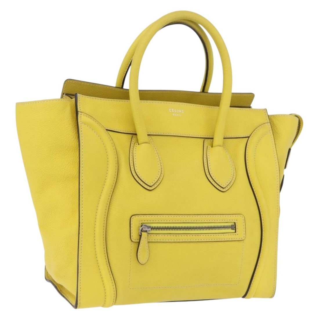 CELINE Luggage Mini Yellow Leather Handbag with Dust Bag: CELINE Luggage Mini Yellow Leather Handbag with Dust Bag Authentic CELINE Luggage Mini handbag in yellow leather with dual top handles and an included dust bag. Made in Italy, this women's handbag sho