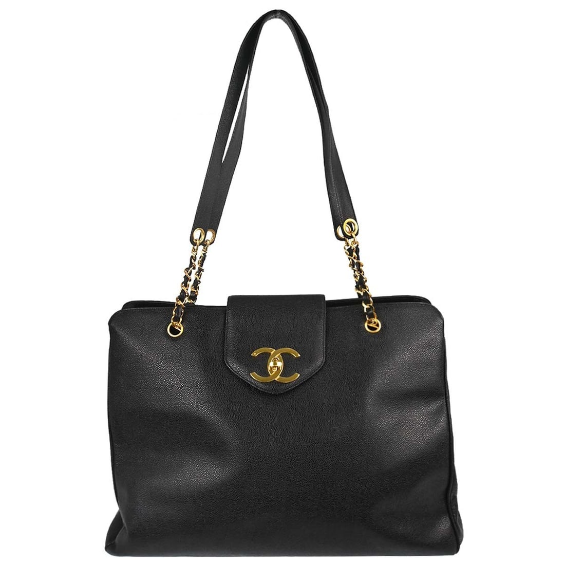 CHANEL Supermodel Black Caviar Skin Leather Tote Bag: CHANEL Supermodel Black Caviar Skin Leather Tote Bag Chanel Supermodel tote shoulder bag in black calfskin leather with logo accents. This extra large women's bag features an open interior with two ou
