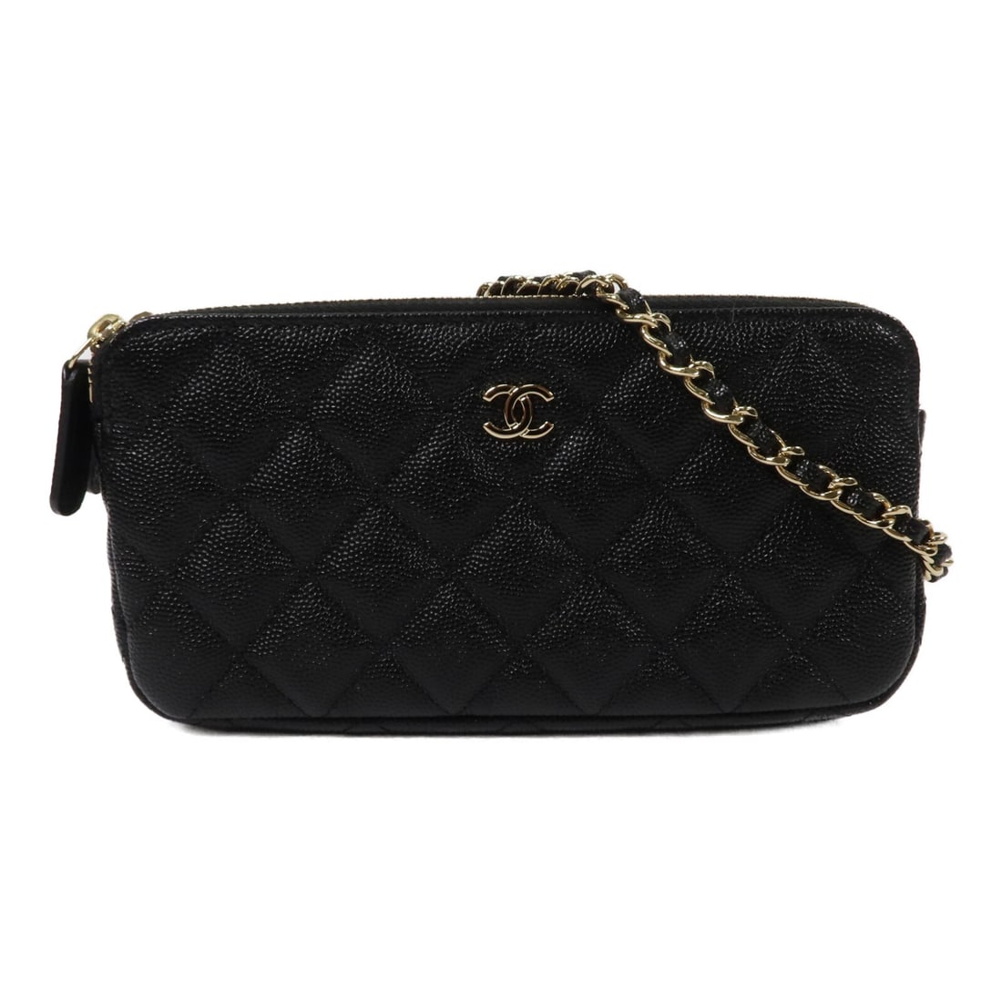 CHANEL CC Calfskin Shoulder Bag Black with Chain Strap: CHANEL CC Calfskin Shoulder Bag Black with Chain Strap Chanel CC chain shoulder bag in black calfskin leather with a black interior and card slots inside. Includes the storage bag, hologram sticker, g