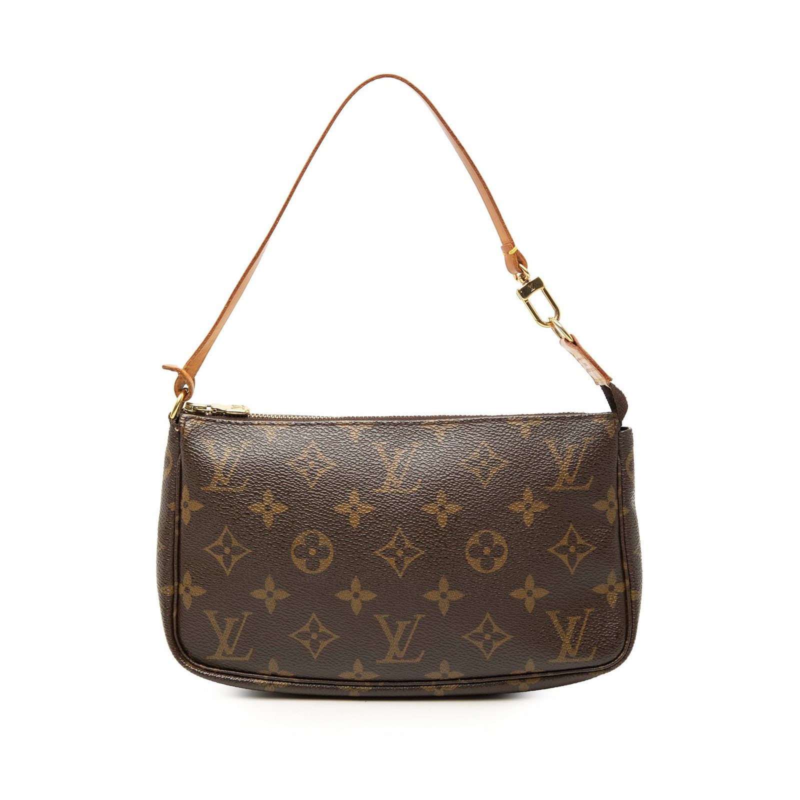 Louis Vuitton Monogram Pochette Accessoires Shoulder Bag: Louis Vuitton Monogram Pochette Accessoires Shoulder Bag A Louis Vuitton Monogram Pochette Accessoires made in France with a monogram canvas body, flat vachetta leather handle, and top zip closure. Th