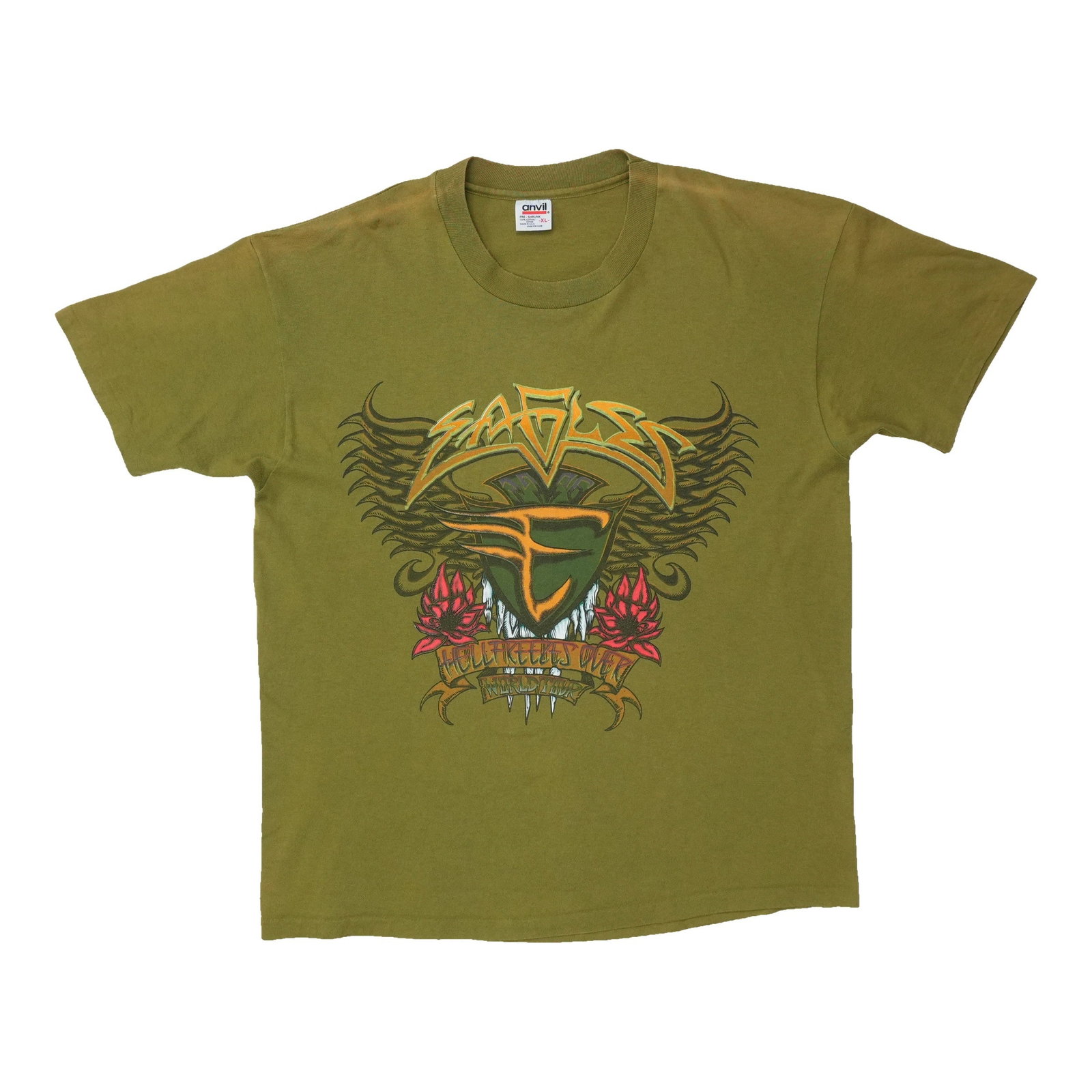 Vintage Eagles 1995 Tour T Shirt XL Olive Green: Vintage Eagles 1995 Tour T Shirt XL Olive Green Original vintage 1995 Eagles World Tour shirt in olive green. This is a true vintage piece, not a modern reproduction. It is in good condition with smal