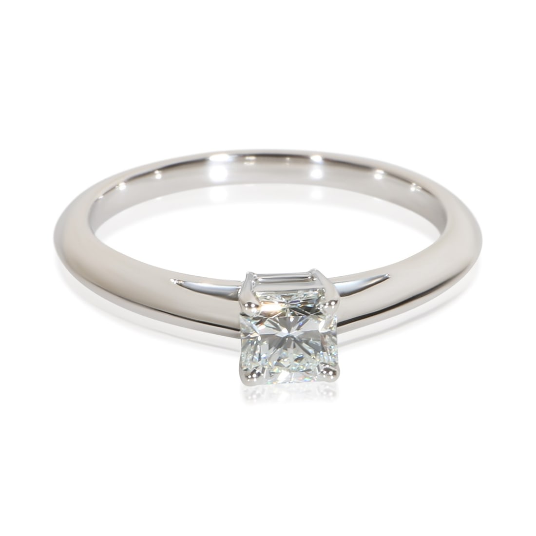 Tiffany & Co. Lucida Platinum Engagement Ring 0.41 ct Size 5.75: Tiffany & Co. Lucida Platinum Engagement Ring 0.41 ct Size 5.75 Tiffany & Co. Lucida engagement ring featuring a 0.41 ct cut-cornered square mixed cut diamond. Crafted in platinum, this women's ring i