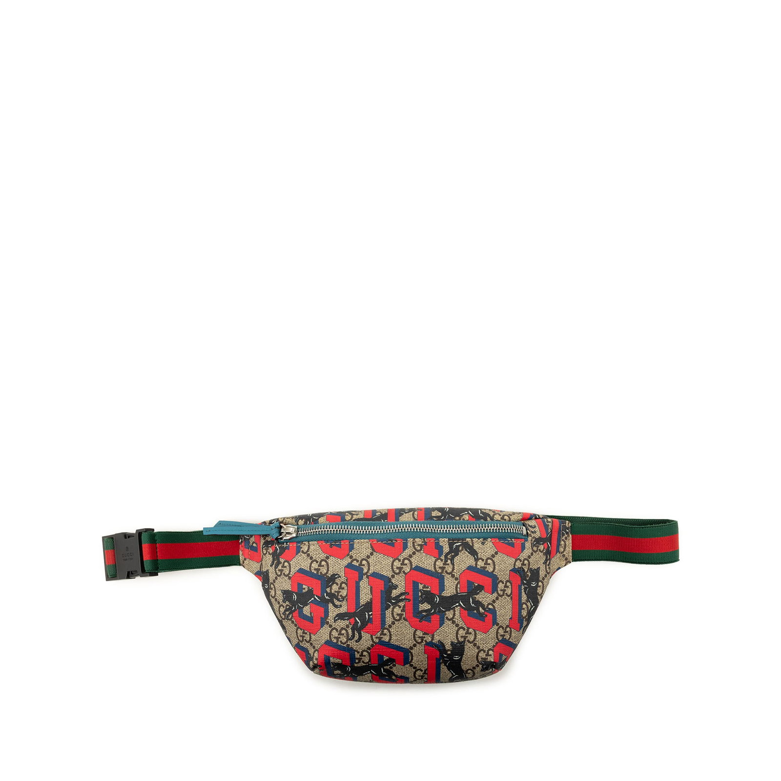 Gucci Kids GG Supreme Tiger Web Belt Bag Beige: Gucci Kids GG Supreme Tiger Web Belt Bag Beige Gucci Kids GG Supreme Web Tiger Belt Bag in beige with a printed coated canvas body and leather trim. The bag features an adjustable flat waist strap and